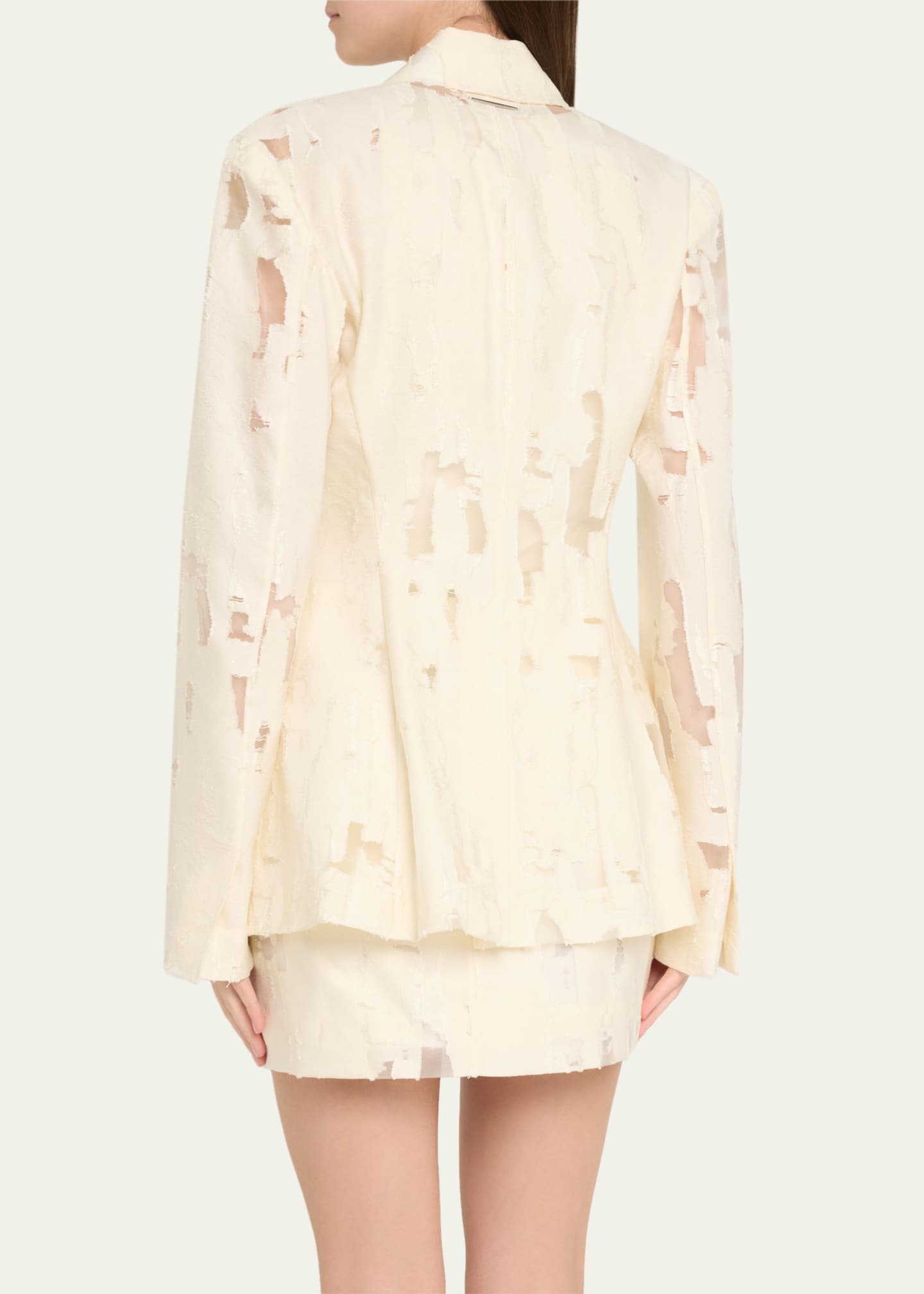 GRACE LING Peak-Lapel Distressed Burnout Blazer Image 3 of 5
