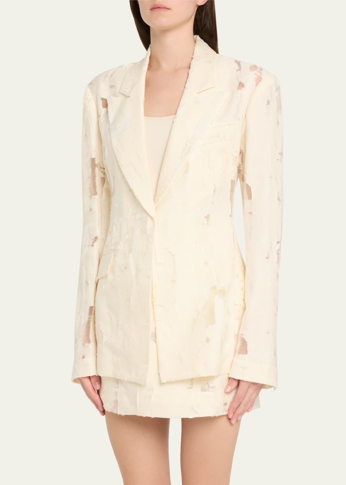 GRACE LING Peak-Lapel Distressed Burnout Blazer Image 4 of 5