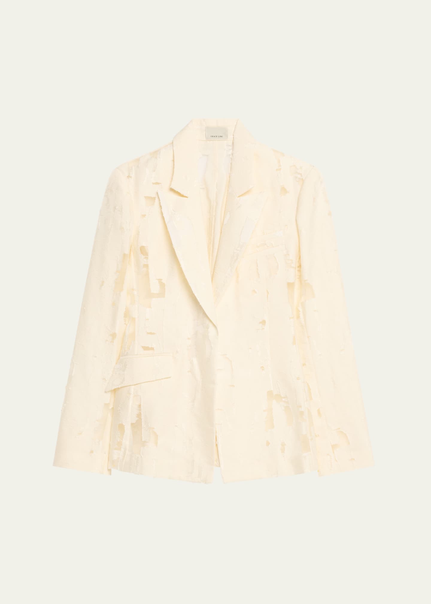 GRACE LING Peak-Lapel Distressed Burnout Blazer Image 1 of 5