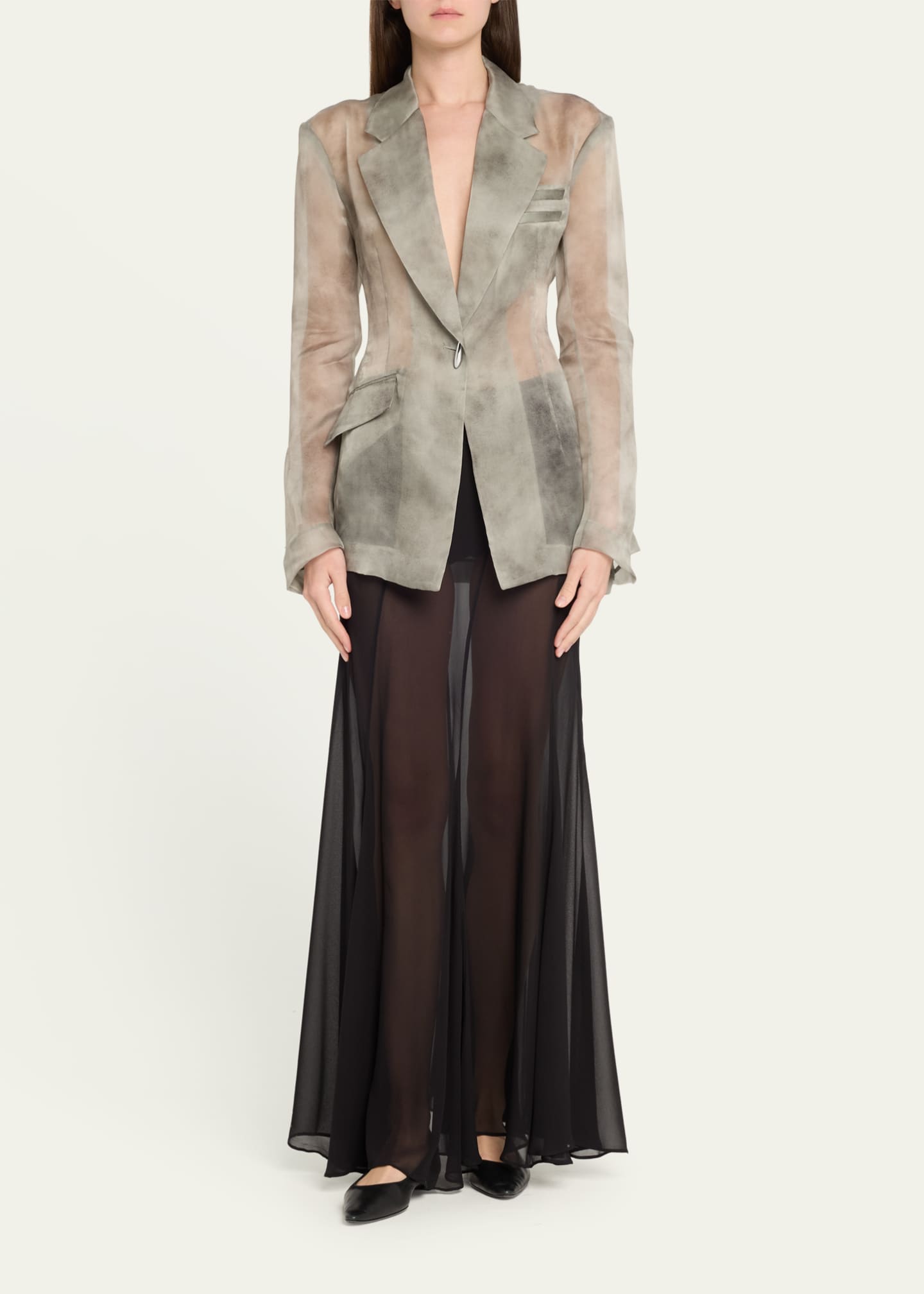 GRACE LING Single-Button Sheer Silk Organza Blazer Image 2 of 5