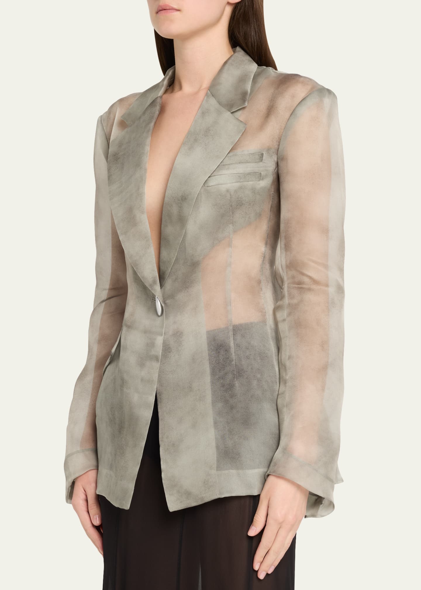 GRACE LING Single-Button Sheer Silk Organza Blazer Image 4 of 5