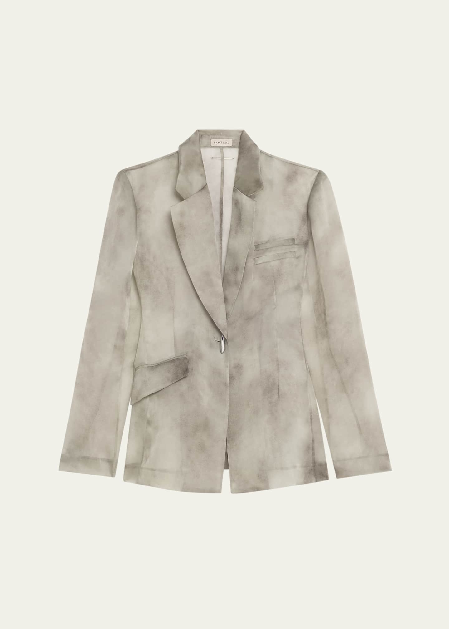 GRACE LING Single-Button Sheer Silk Organza Blazer Image 1 of 5
