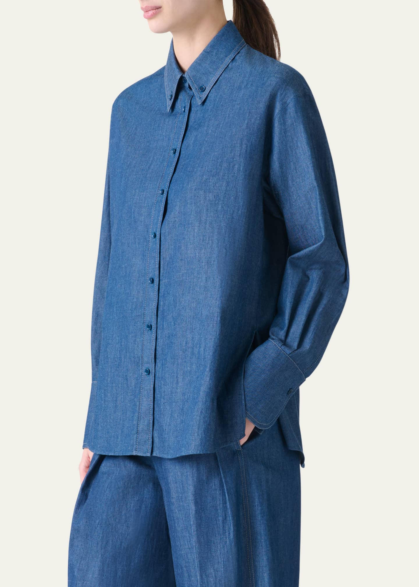 Akris punto Oversized Cotton Denim Shirt Image 4 of 5