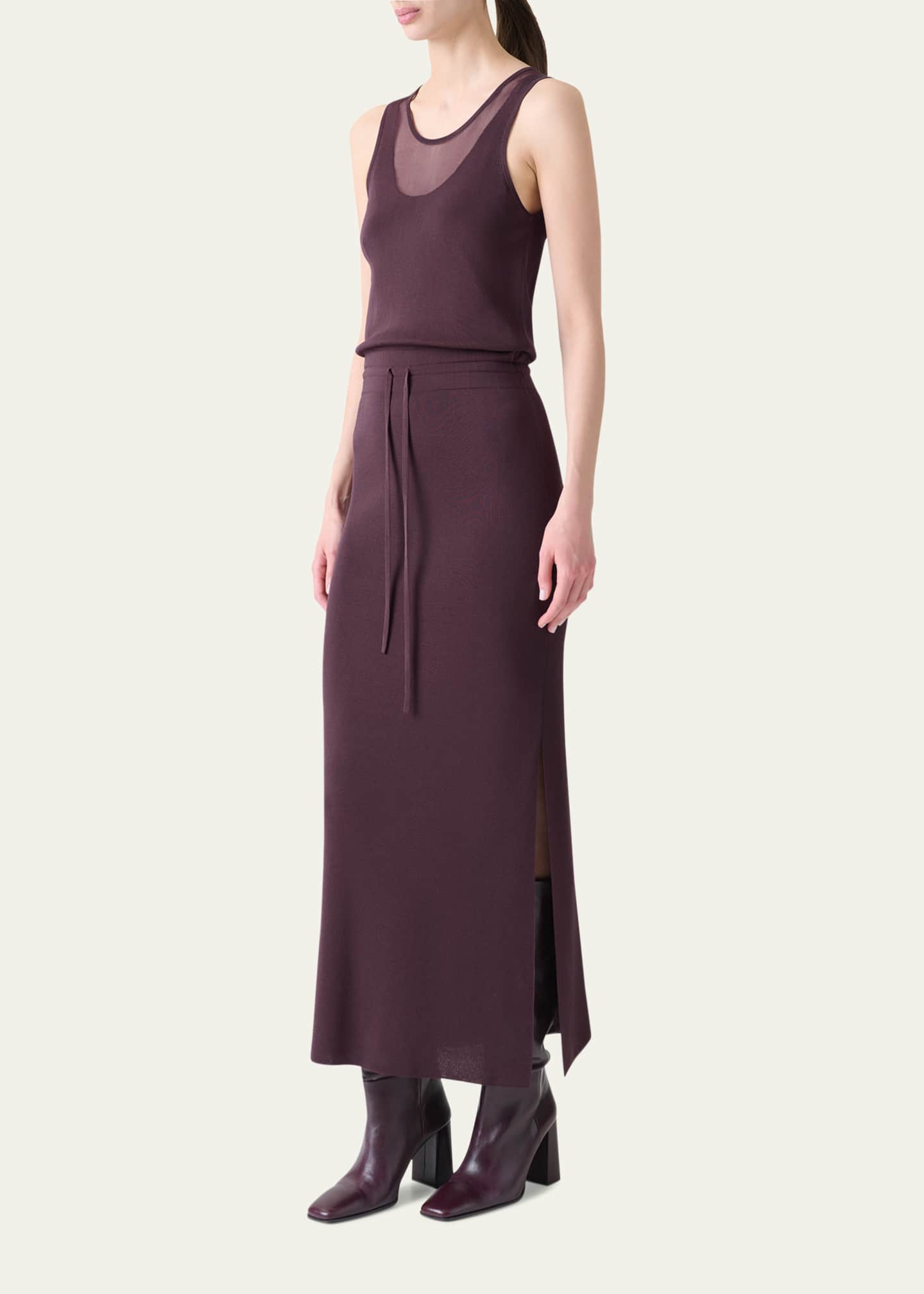 Akris punto Sleeveless Layered Sheer Viscose Knit Drawstring Midi Dress Image 4 of 5