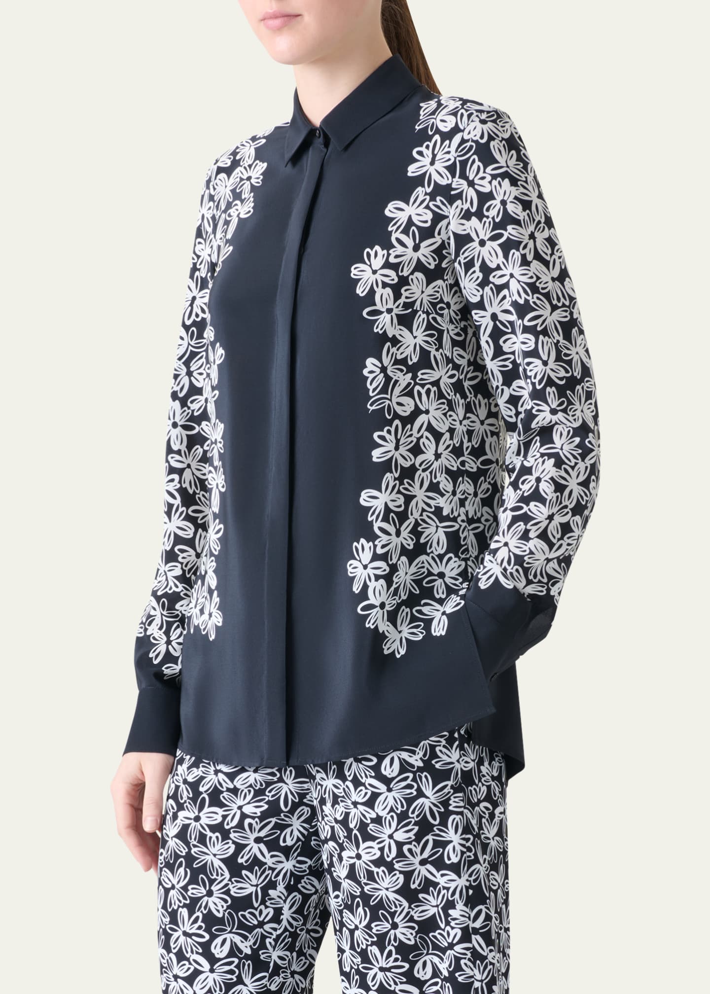 Akris punto Daisy Print Button Down Silk Blouse Image 4 of 5