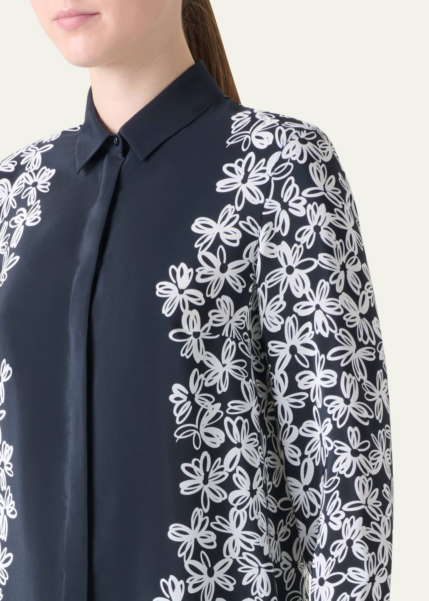 Akris punto Daisy Print Button Down Silk Blouse Image 5 of 5