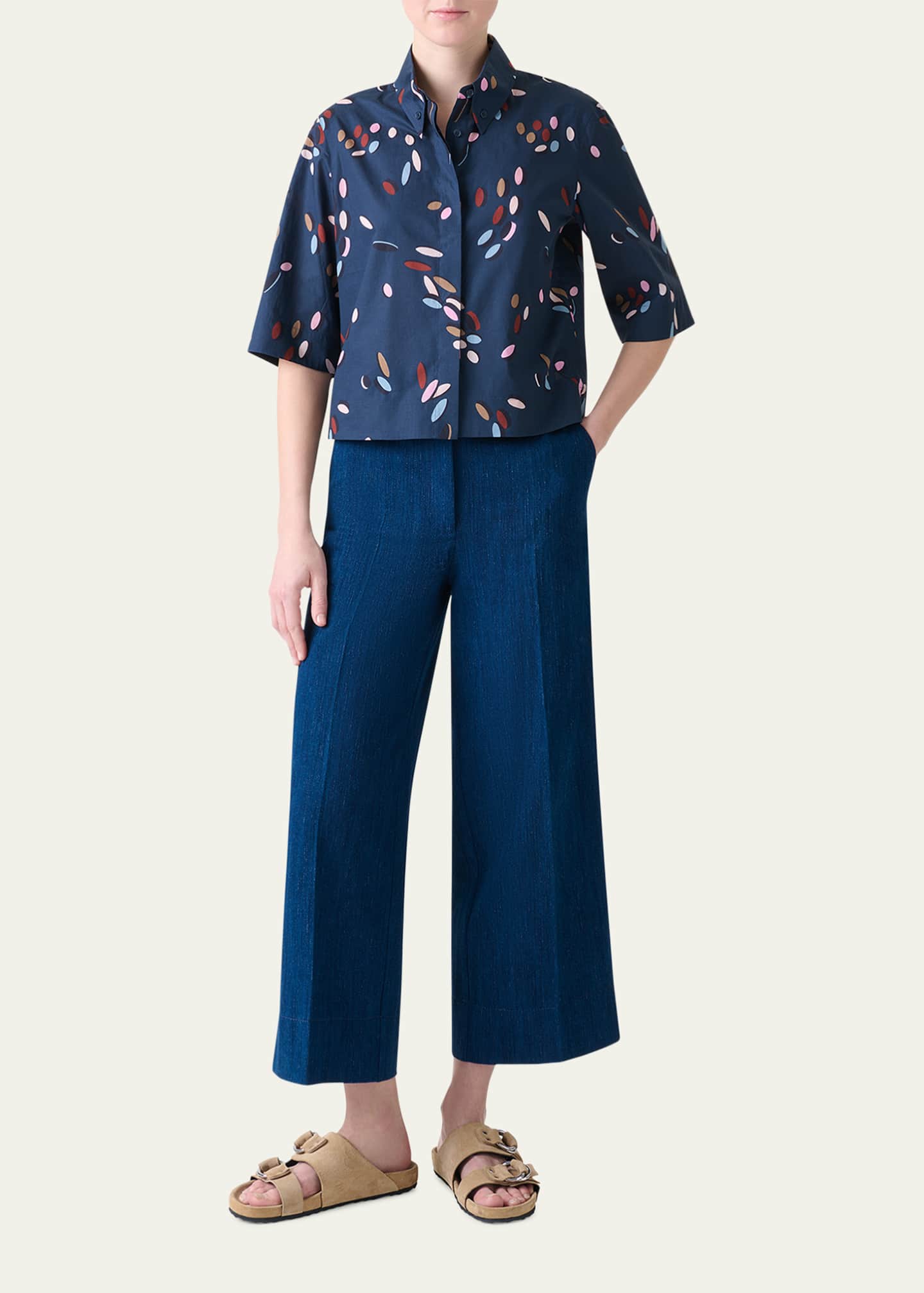 Akris punto Dropping Dots Print Cotton Batiste Boxy Blouse Image 2 of 5