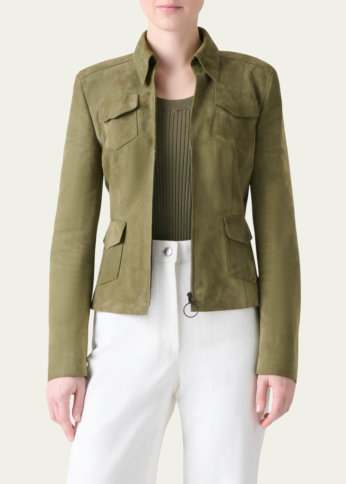 Akris punto Tailored Zip-Front Suede Jacket Image 4 of 5