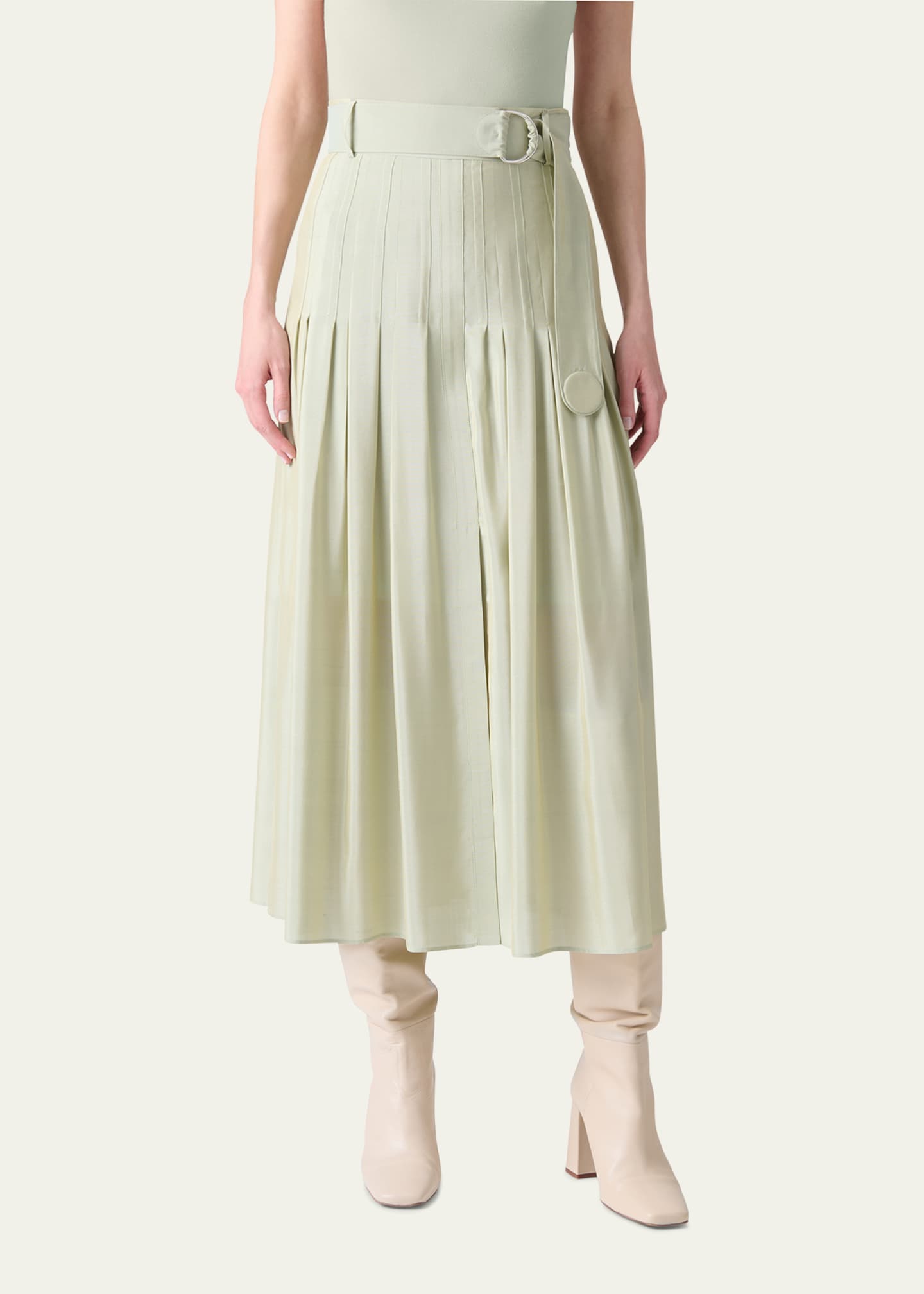 Akris punto Pleated A-Line Batiste Midi Skirt Image 2 of 5