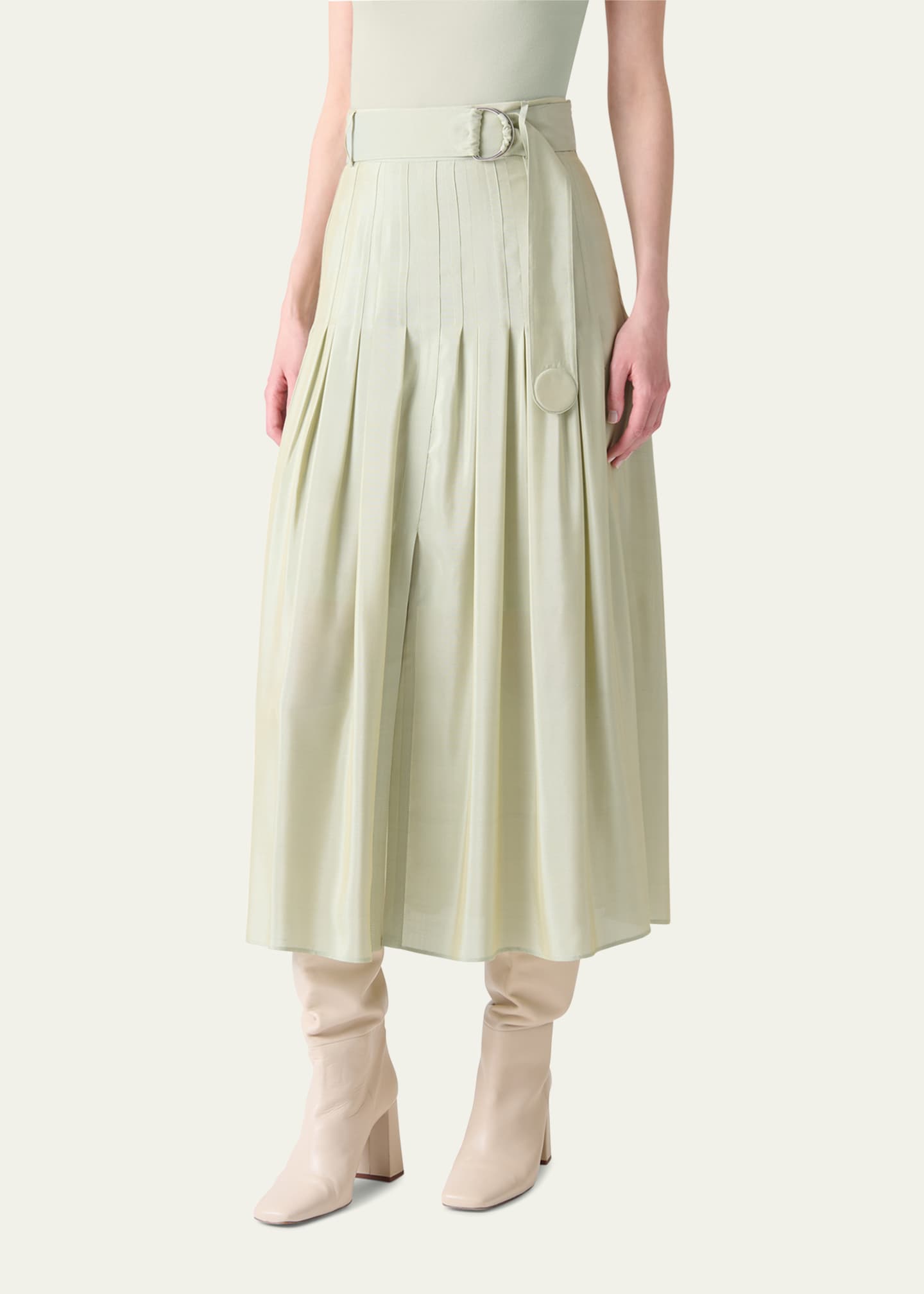 Akris punto Pleated A-Line Batiste Midi Skirt Image 4 of 5