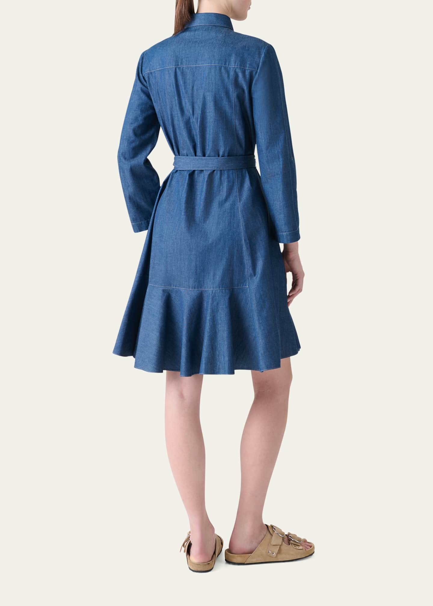 Akris punto Tie-Waist Cotton Denim Shirtdress Image 3 of 5
