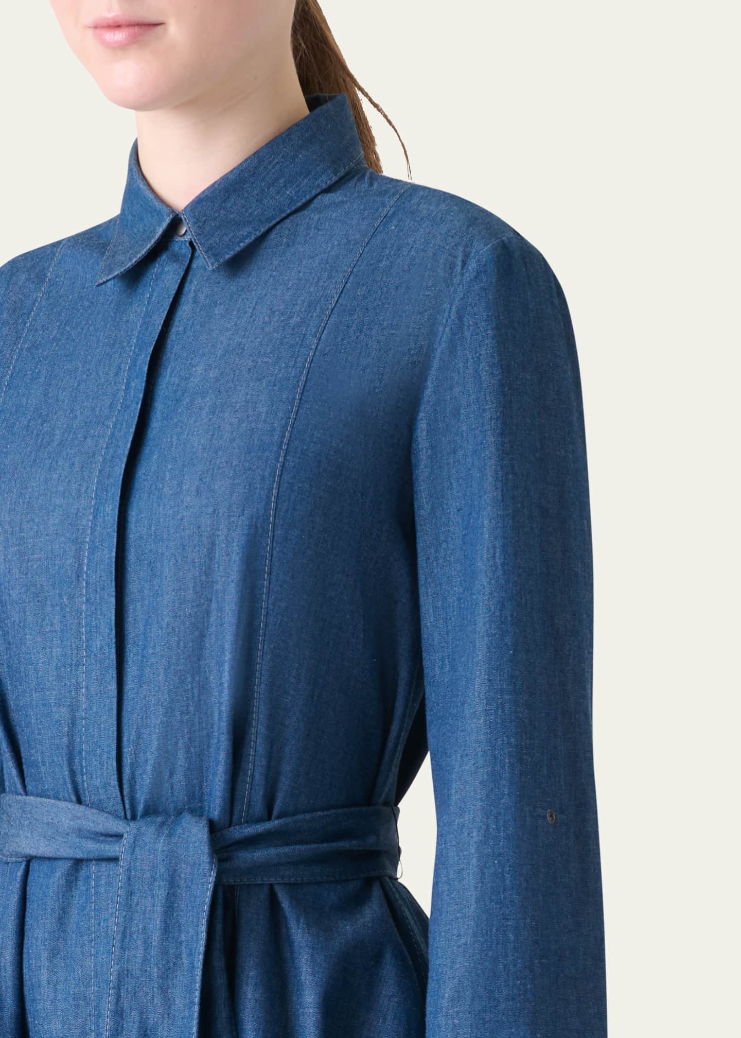 Akris punto Tie-Waist Cotton Denim Shirtdress Image 5 of 5