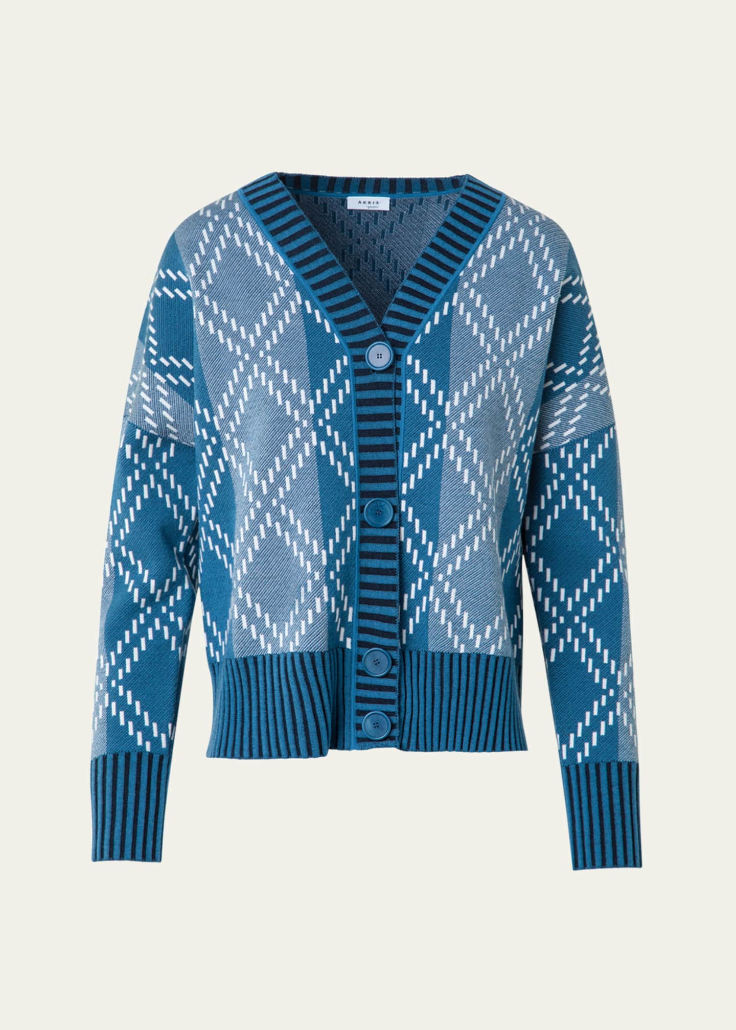 Akris punto Striped Diamond Jacquard Knit Cardigan