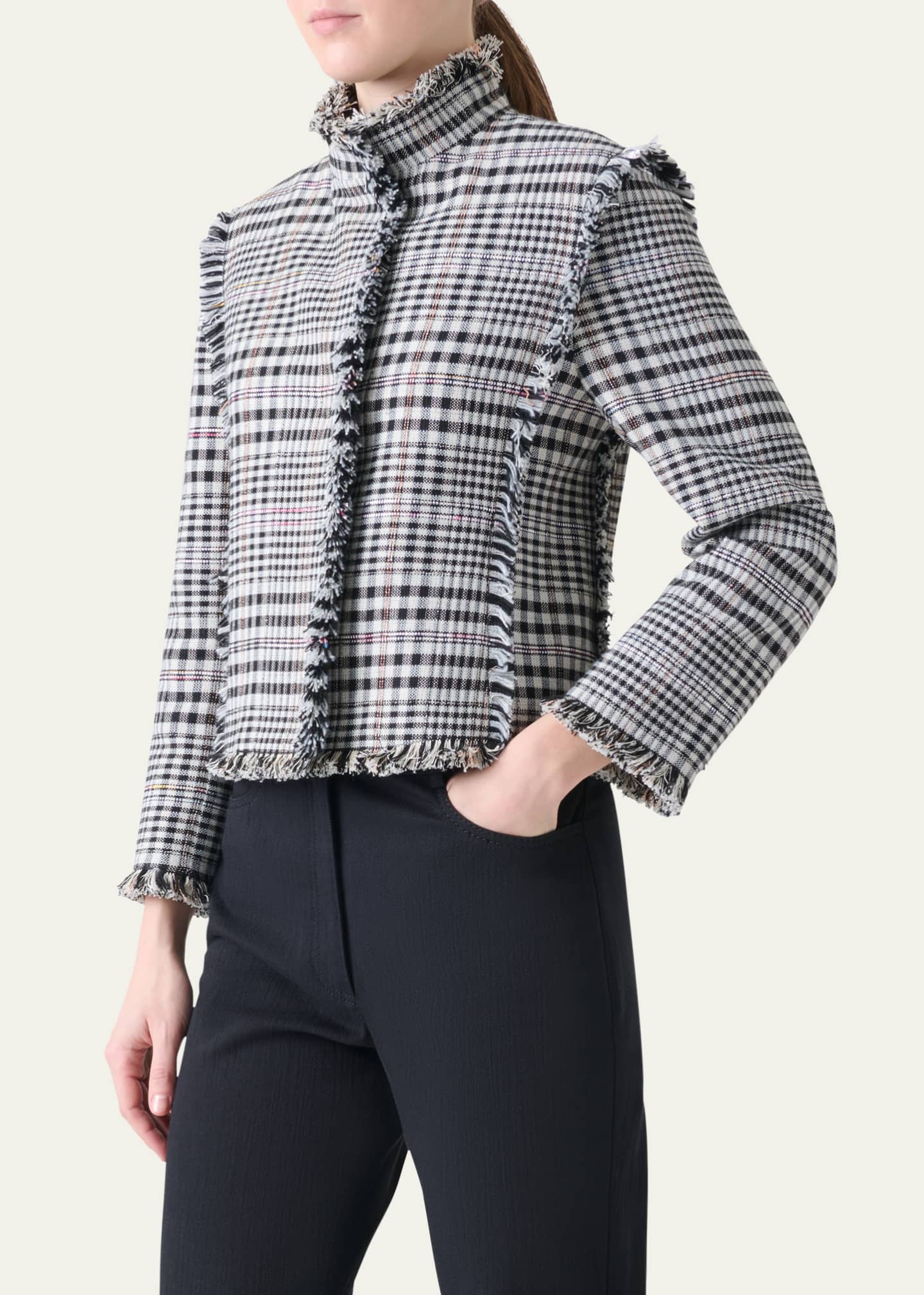 Akris punto Fringe-Trim Check Jacket Image 4 of 5