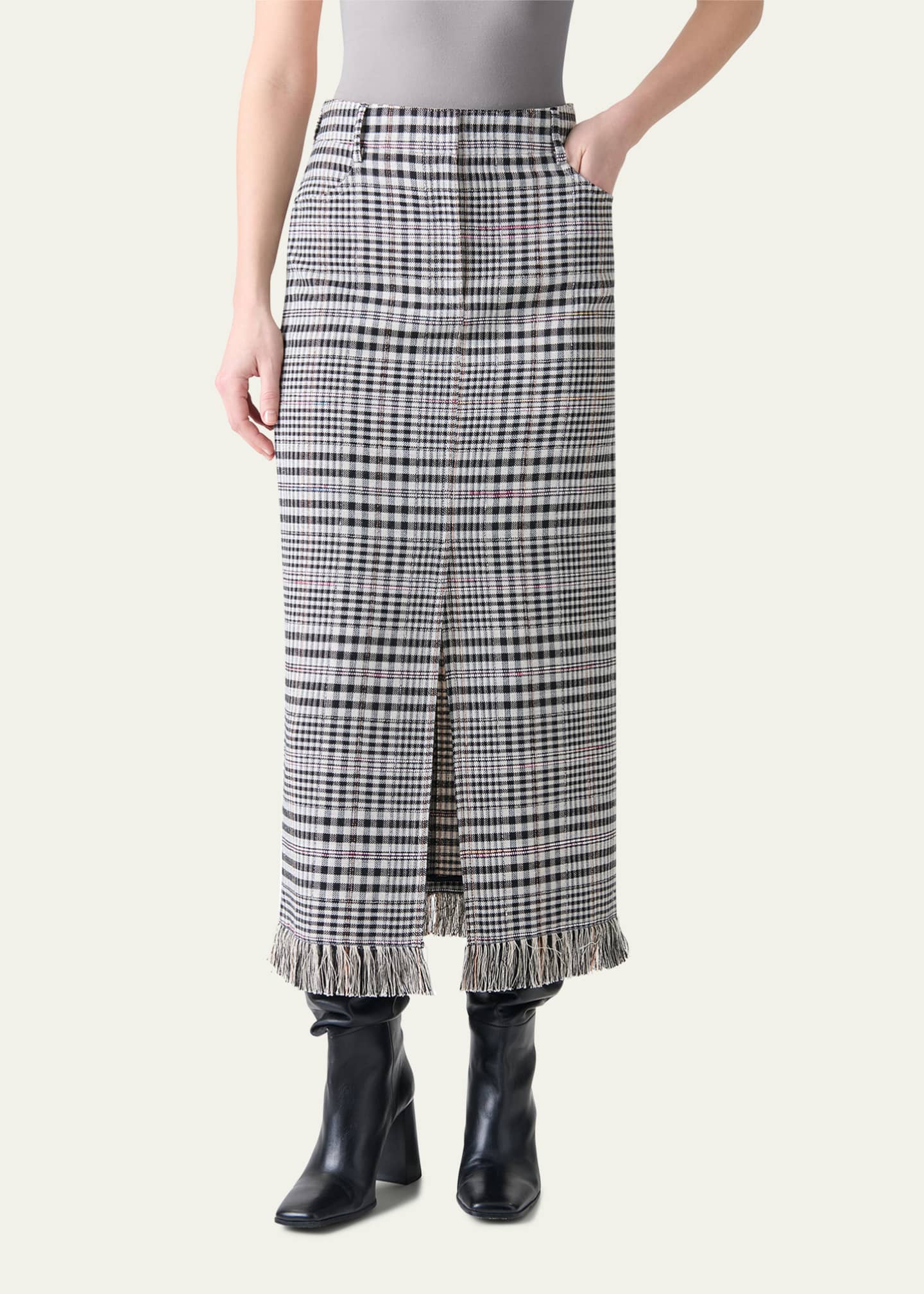Akris punto Fringed Check Cotton-Blend Midi Skirt Image 2 of 5