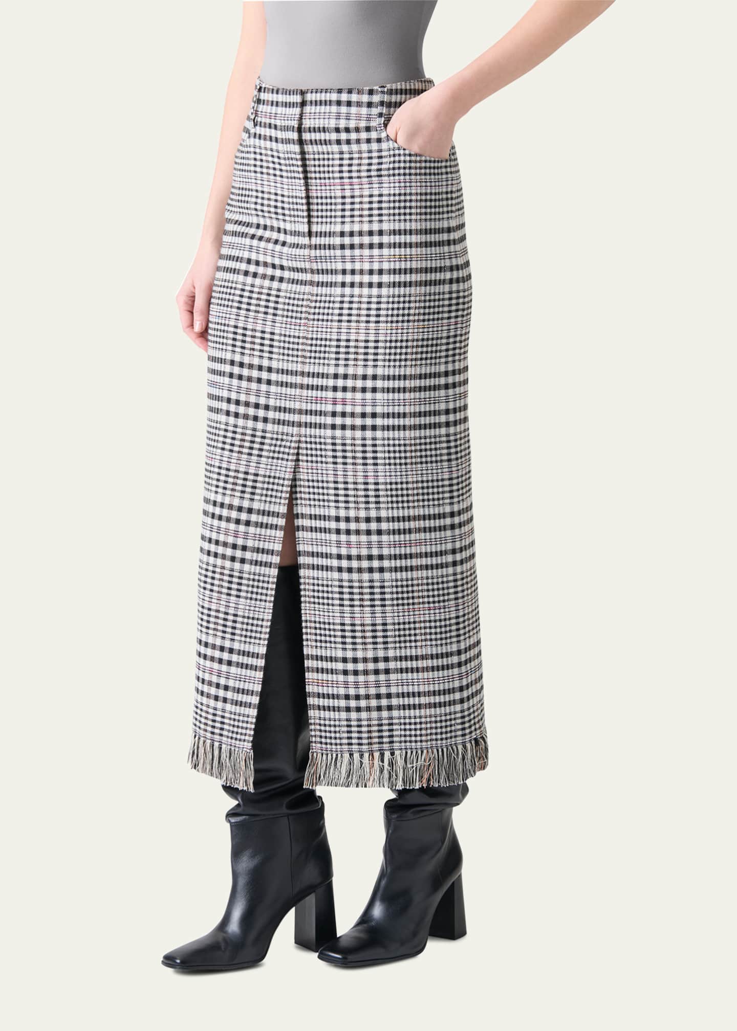Akris punto Fringed Check Cotton-Blend Midi Skirt Image 4 of 5