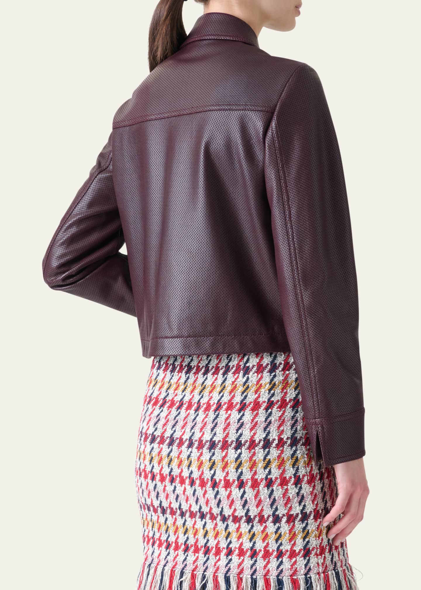Akris punto Zip-Front Perforated Leather Jacket Image 3 of 4