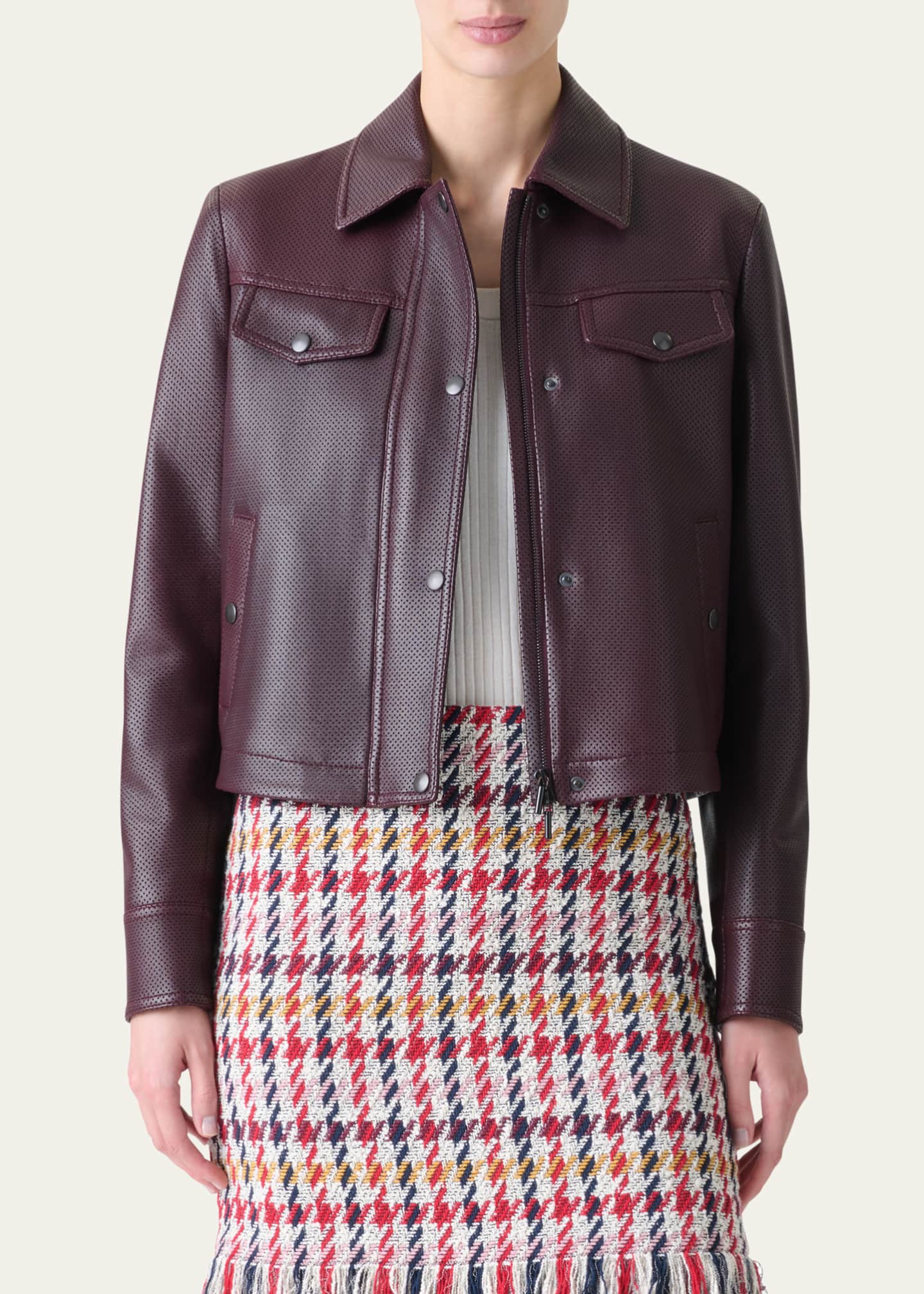 Akris punto Zip-Front Perforated Leather Jacket Image 4 of 4
