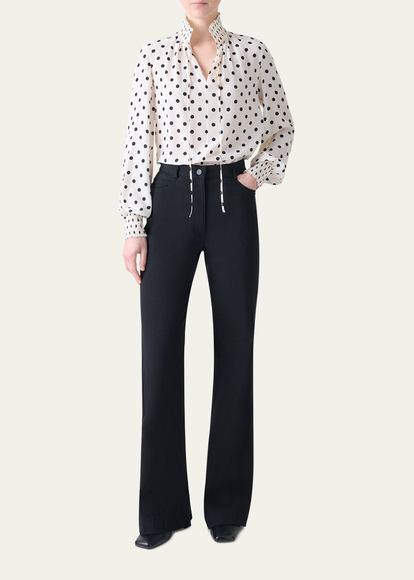 Akris punto Smocked Polka Dot Silk Crepe De Chine Blouse Image 2 of 5