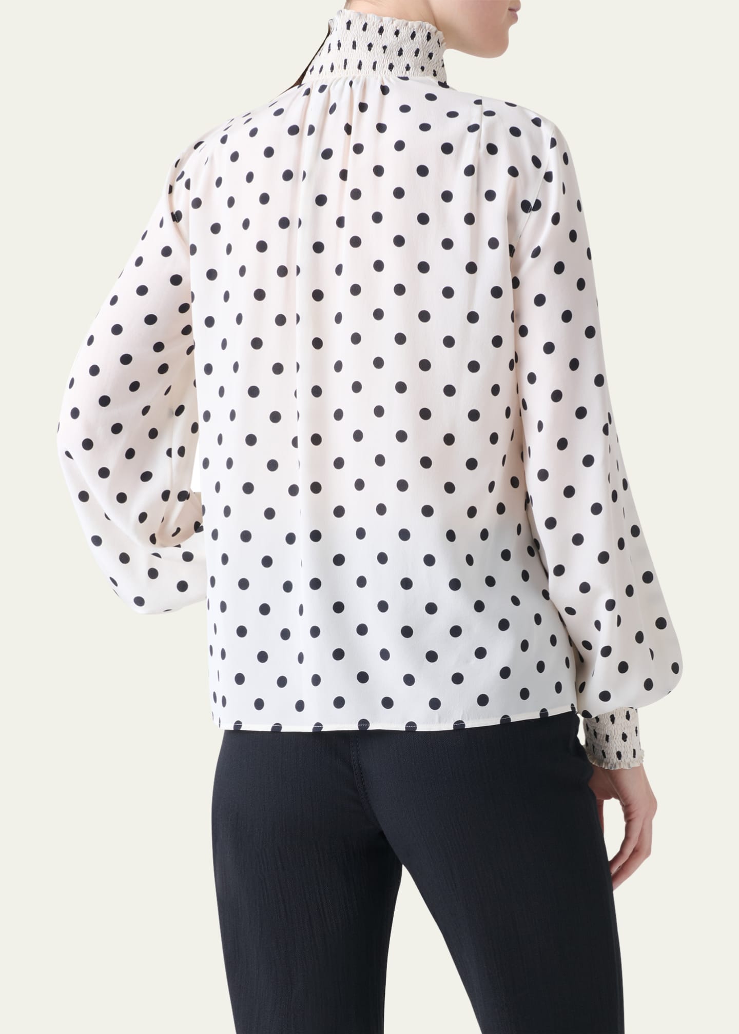 Akris punto Smocked Polka Dot Silk Crepe De Chine Blouse Image 3 of 5