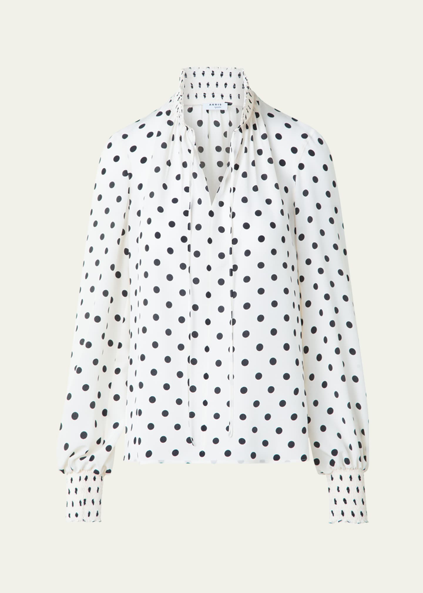 Akris punto Smocked Polka Dot Silk Crepe De Chine Blouse Image 1 of 5