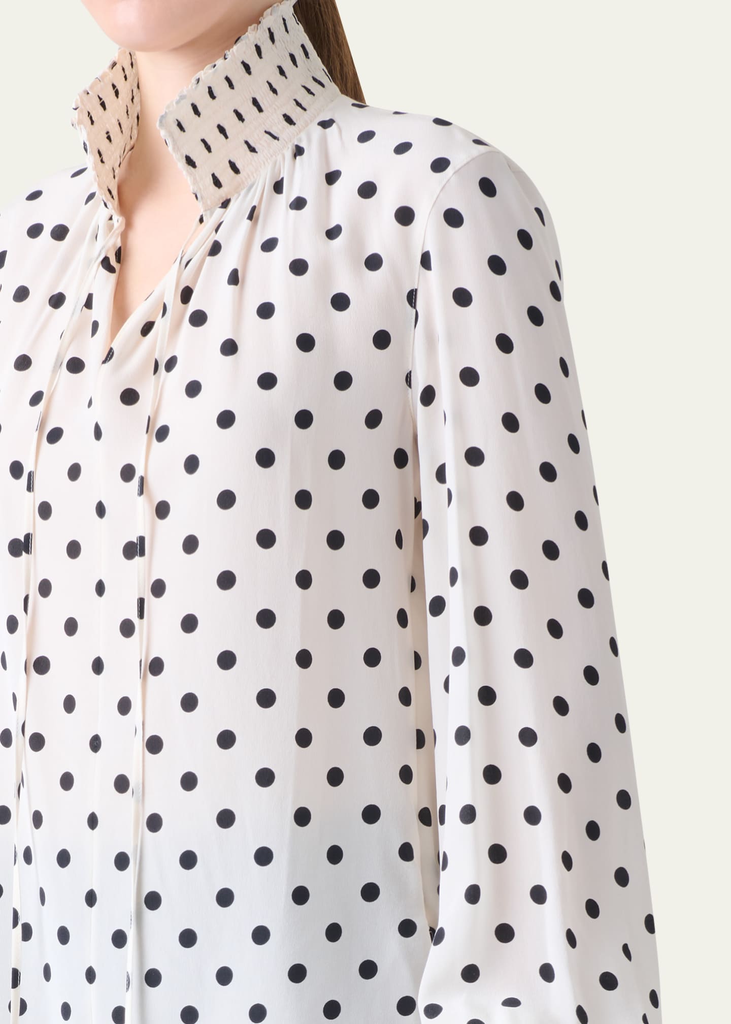Akris punto Smocked Polka Dot Silk Crepe De Chine Blouse Image 5 of 5