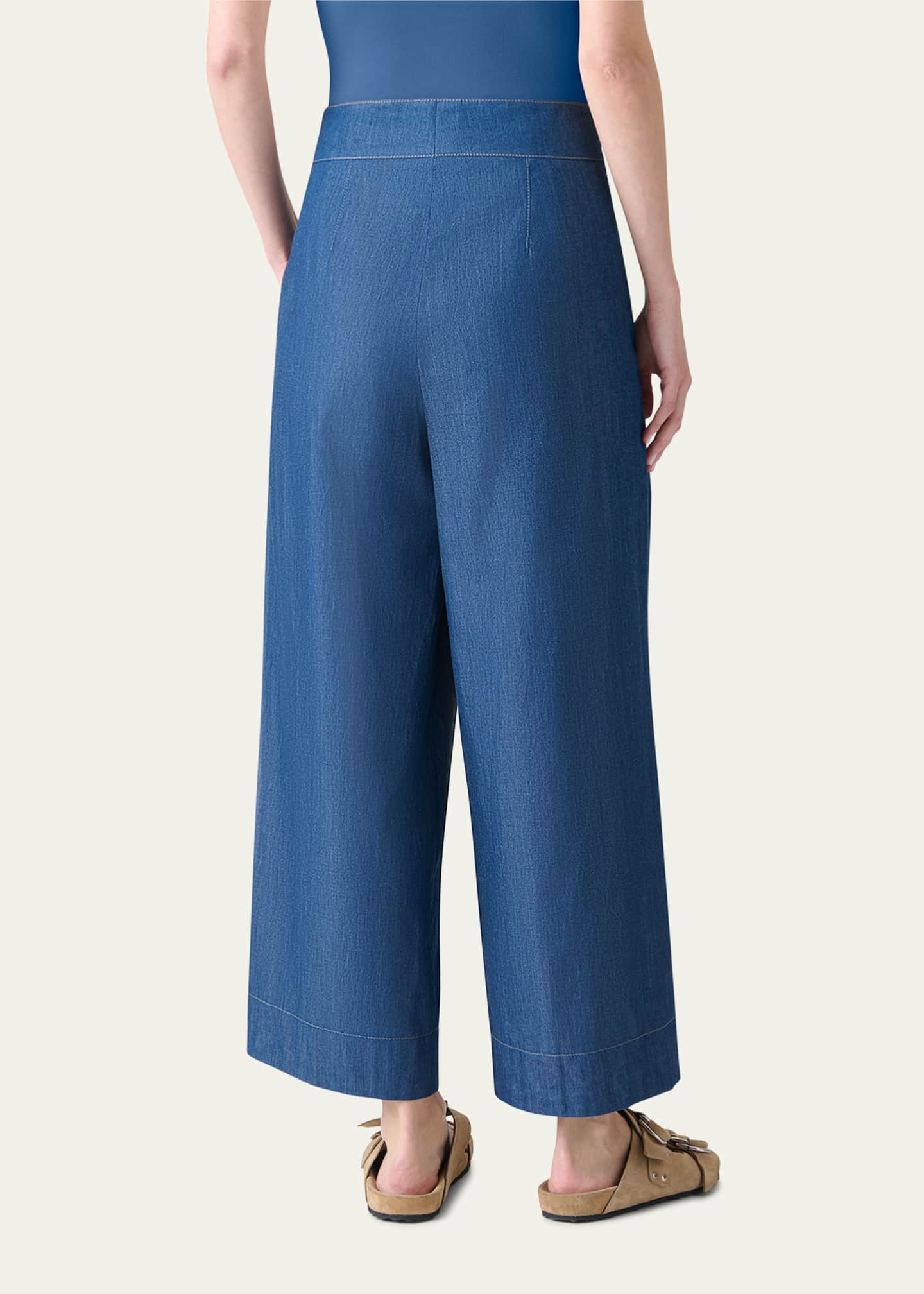Akris punto Federica Pleated Wide-Leg Cotton Denim Pants Image 3 of 5