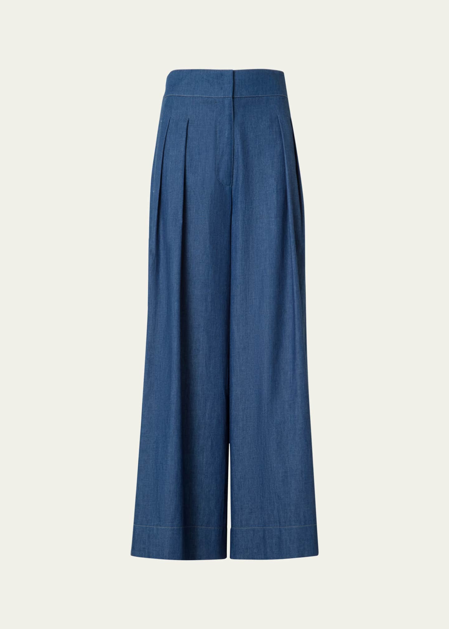 Akris punto Federica Pleated Wide-Leg Cotton Denim Pants Image 1 of 5