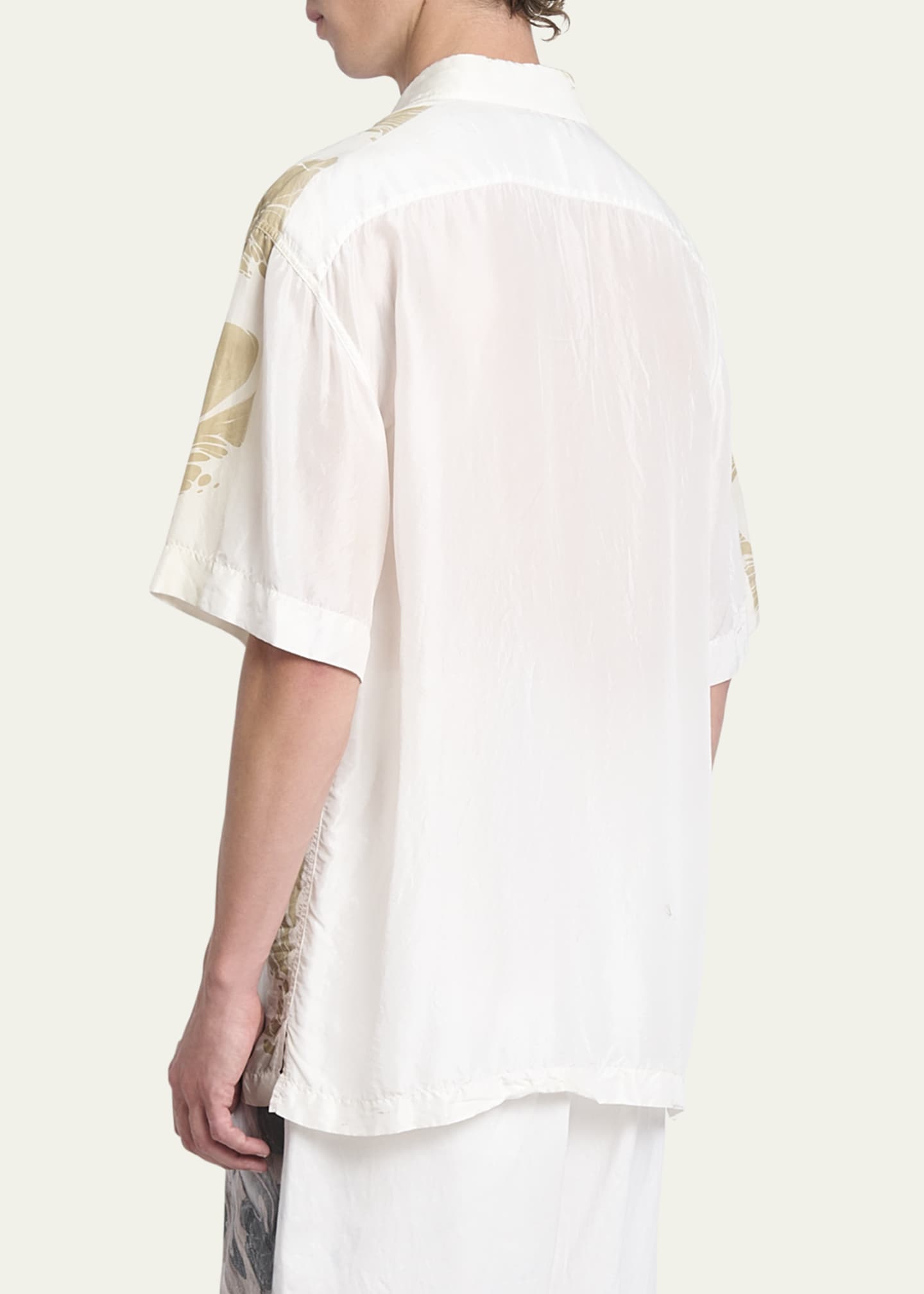Dries Van Noten Men's Fern-Print Silk Sport Shirt Image 3 of 5