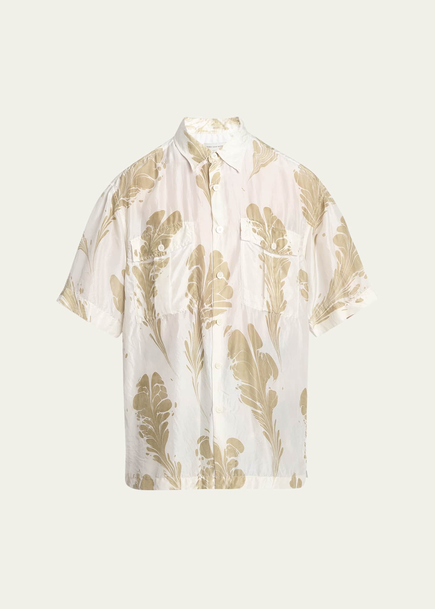 Dries Van Noten Men's Fern-Print Silk Sport Shirt Image 1 of 5