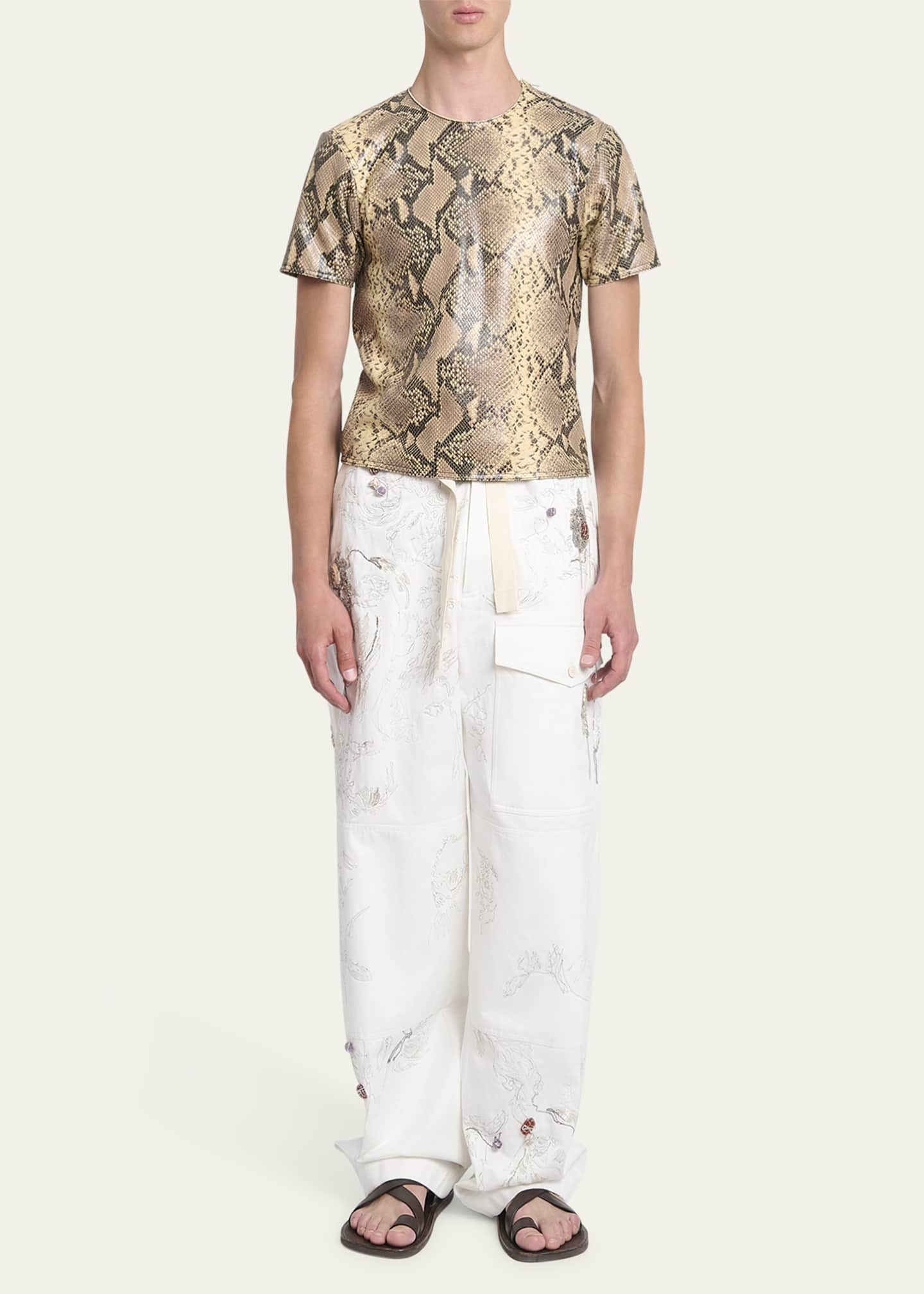 Dries Van Noten Men's Lato Snake-Embossed Leather T-Shirt Image 2 of 5