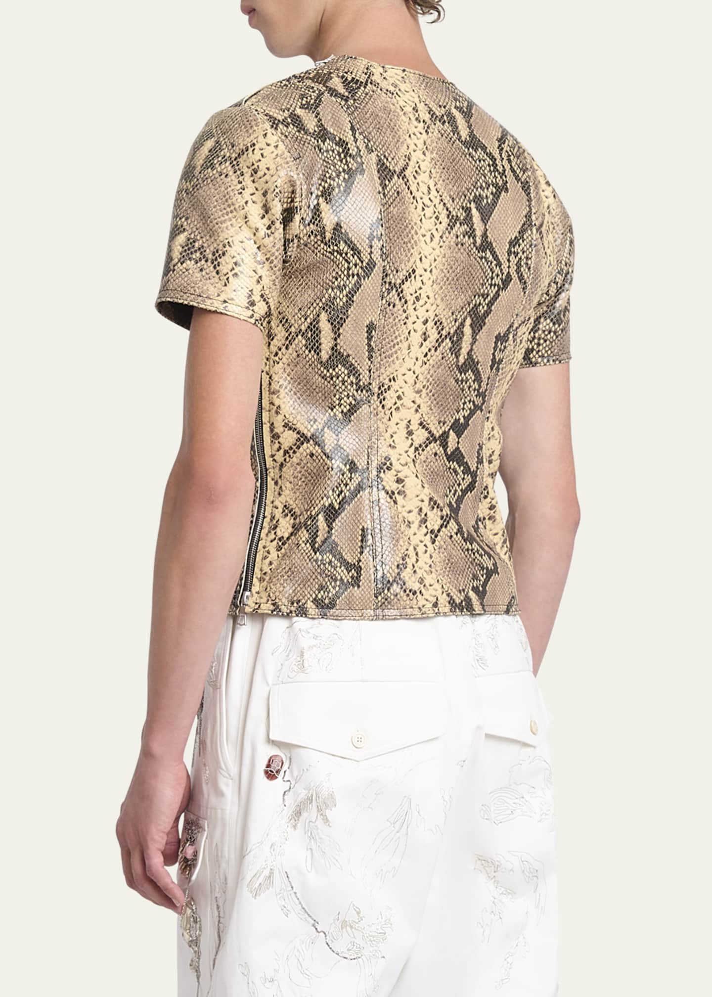 Dries Van Noten Men's Lato Snake-Embossed Leather T-Shirt Image 3 of 5