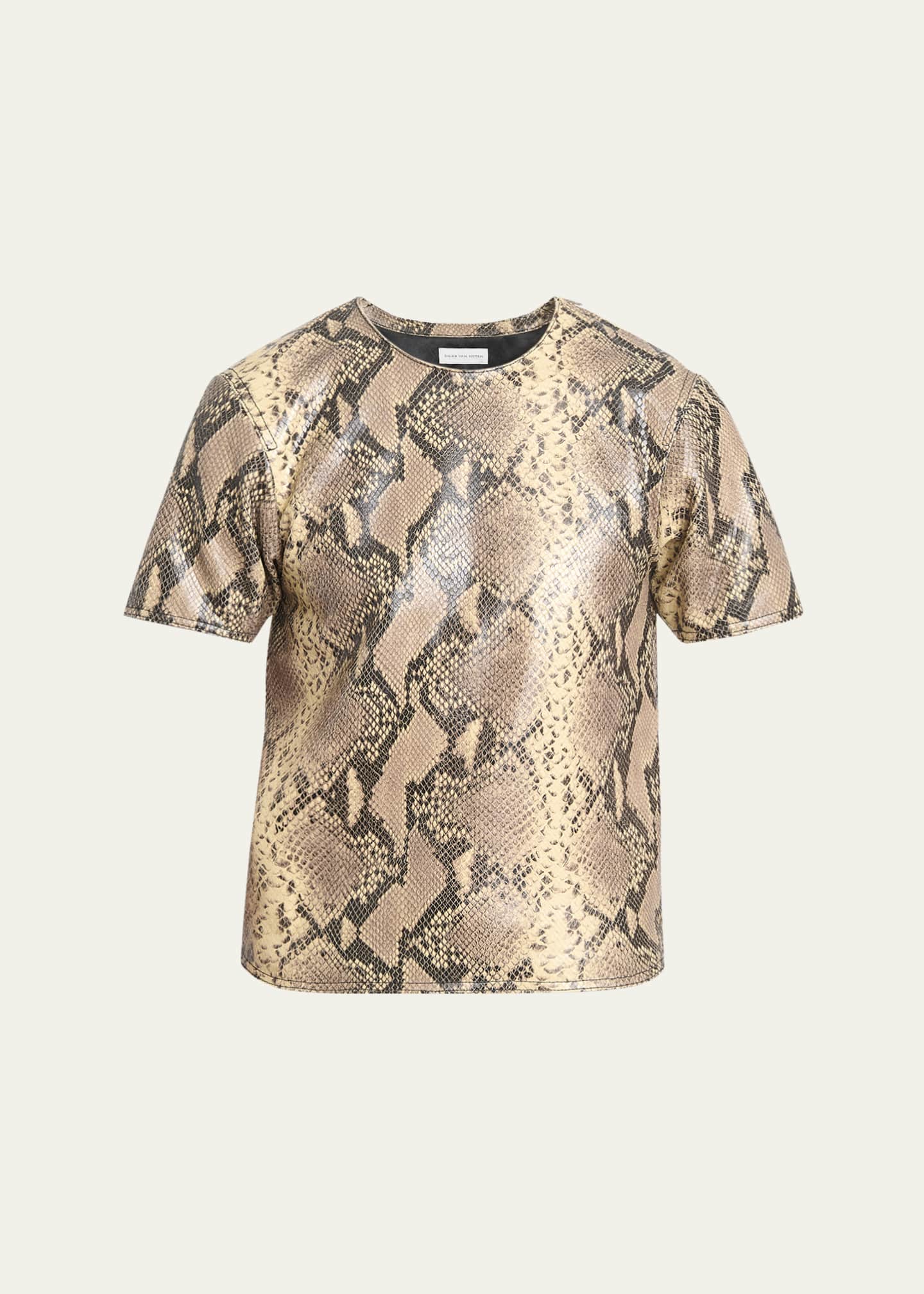 Dries Van Noten Men's Lato Snake-Embossed Leather T-Shirt Image 1 of 5