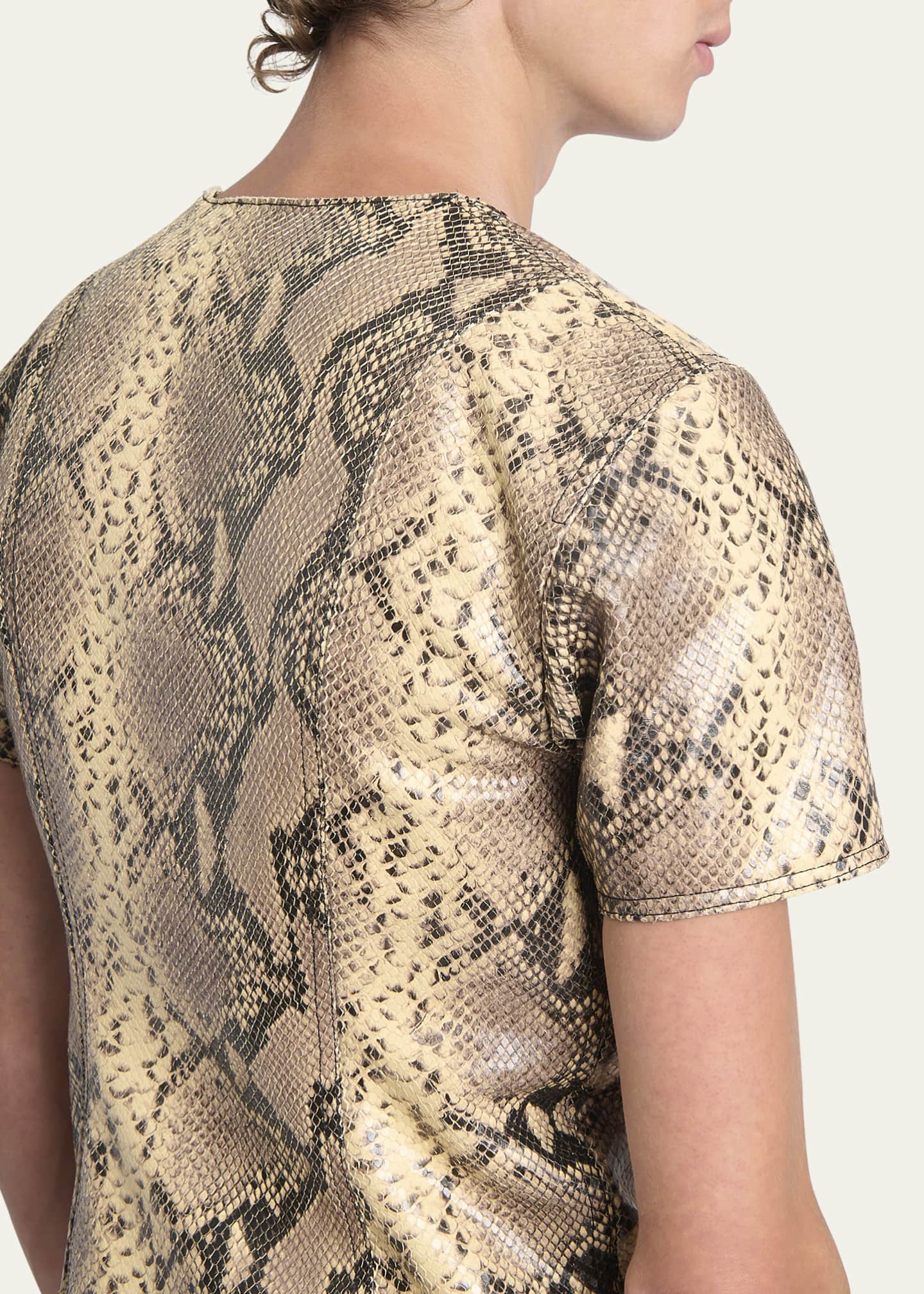 Dries Van Noten Men's Lato Snake-Embossed Leather T-Shirt Image 5 of 5