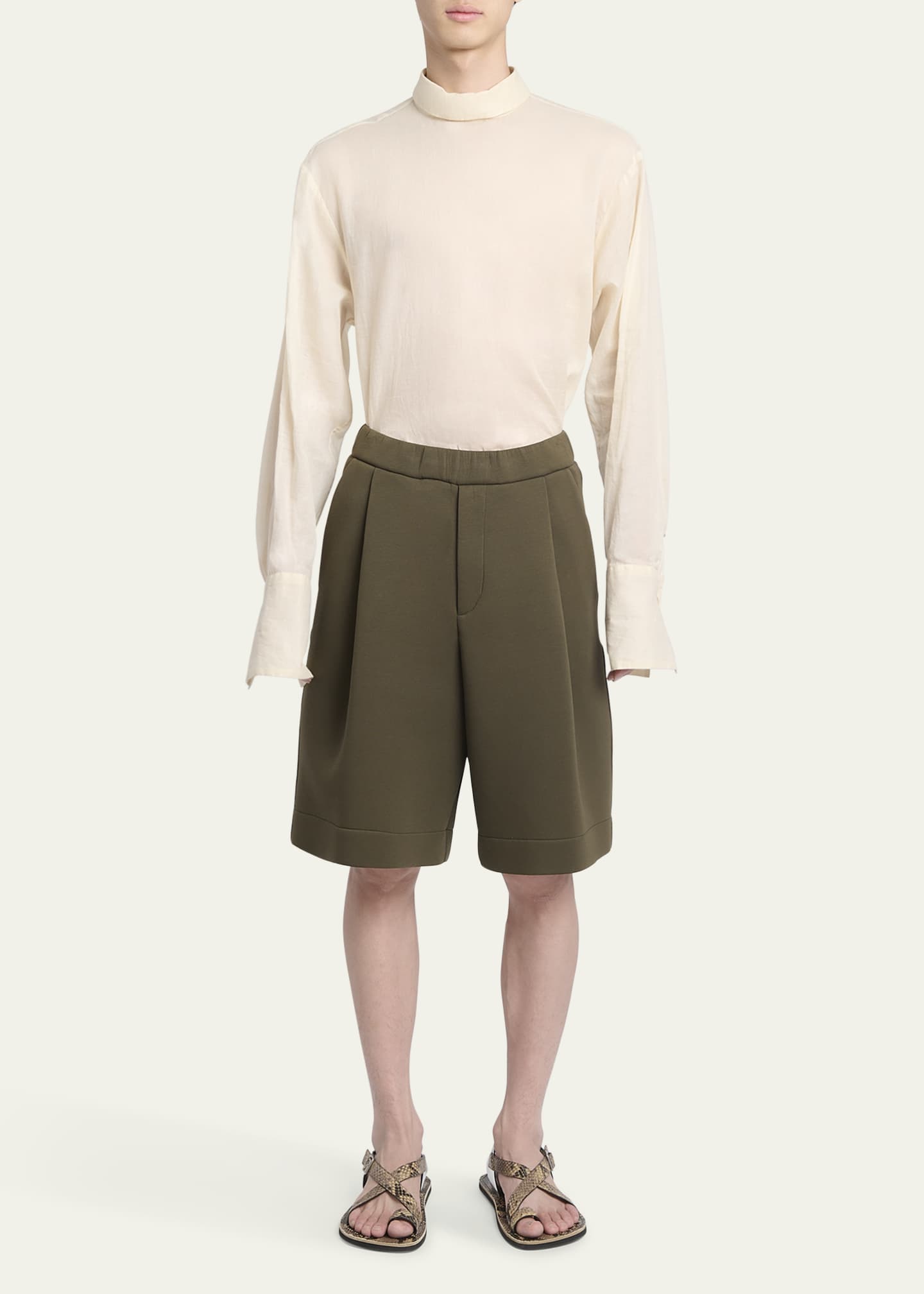 Dries Van Noten Men's Hupper Pleated Neoprene Shorts Image 2 of 5