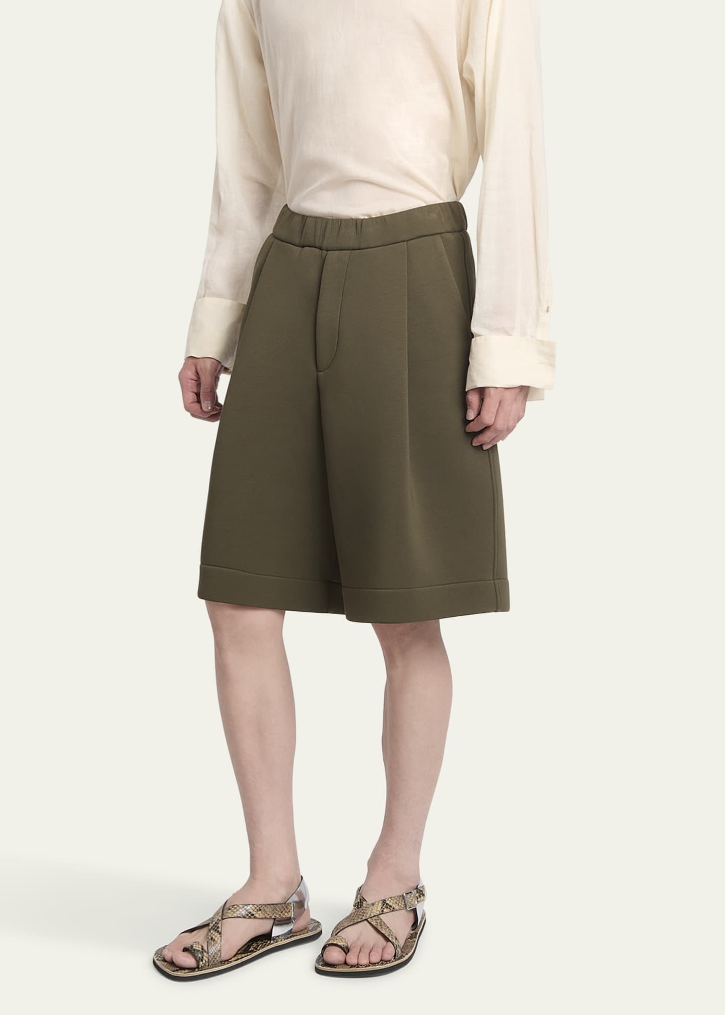 Dries Van Noten Men's Hupper Pleated Neoprene Shorts Image 4 of 5