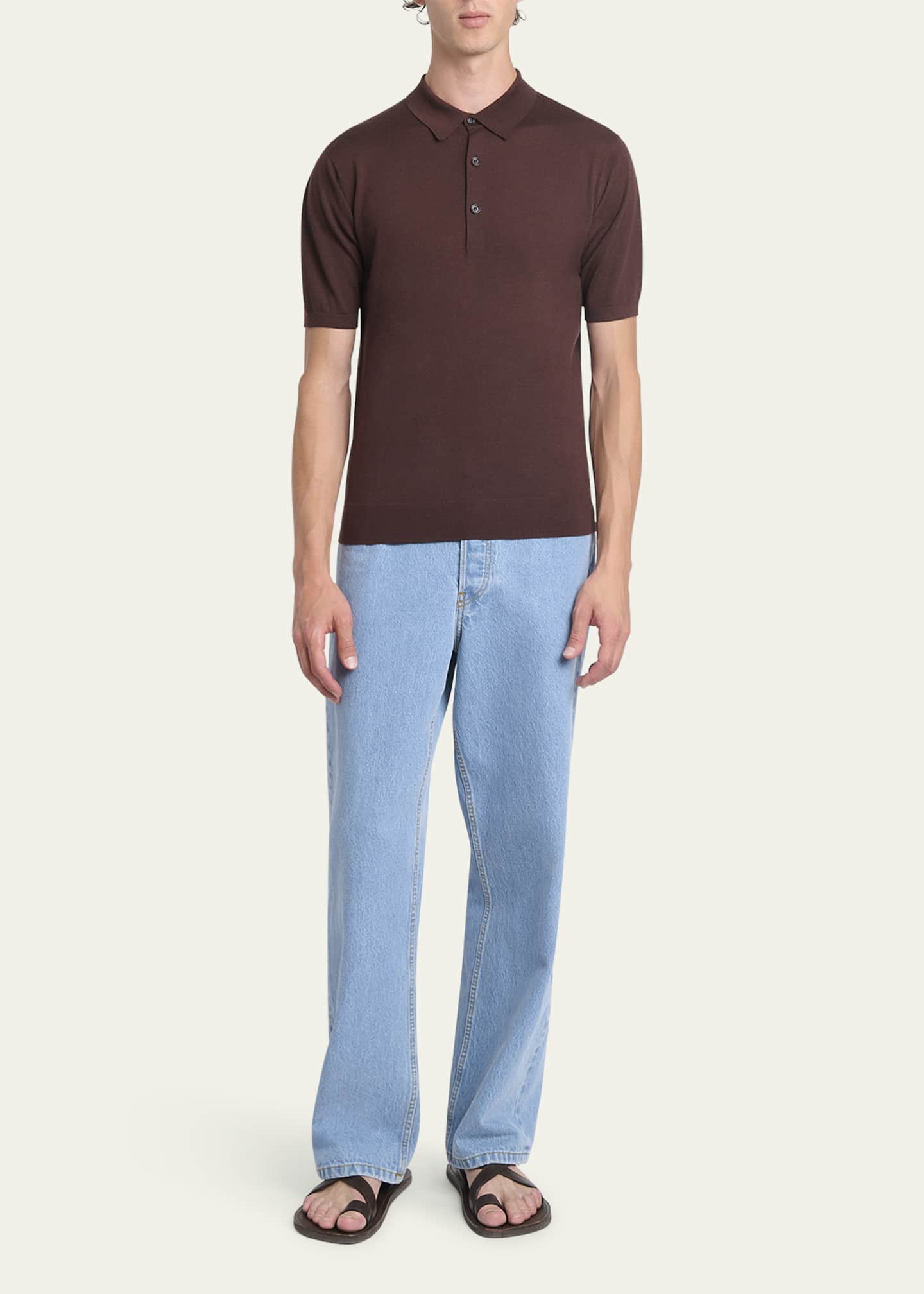 Dries Van Noten Men's Murice Fine-Gauge Polo Shirt Image 2 of 5
