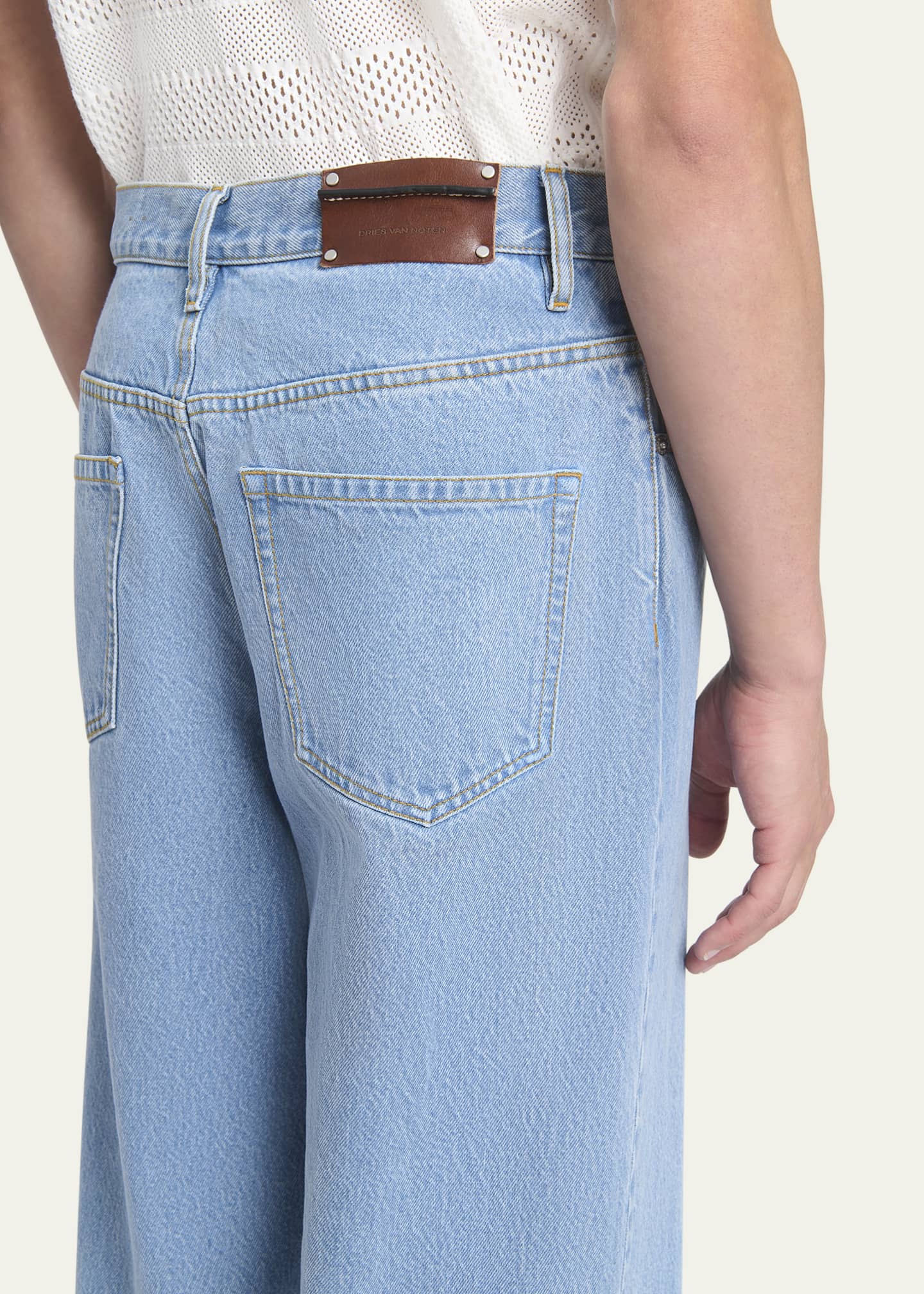 Dries Van Noten Men's Pine Bleached Wide-Leg Jeans Image 5 of 5