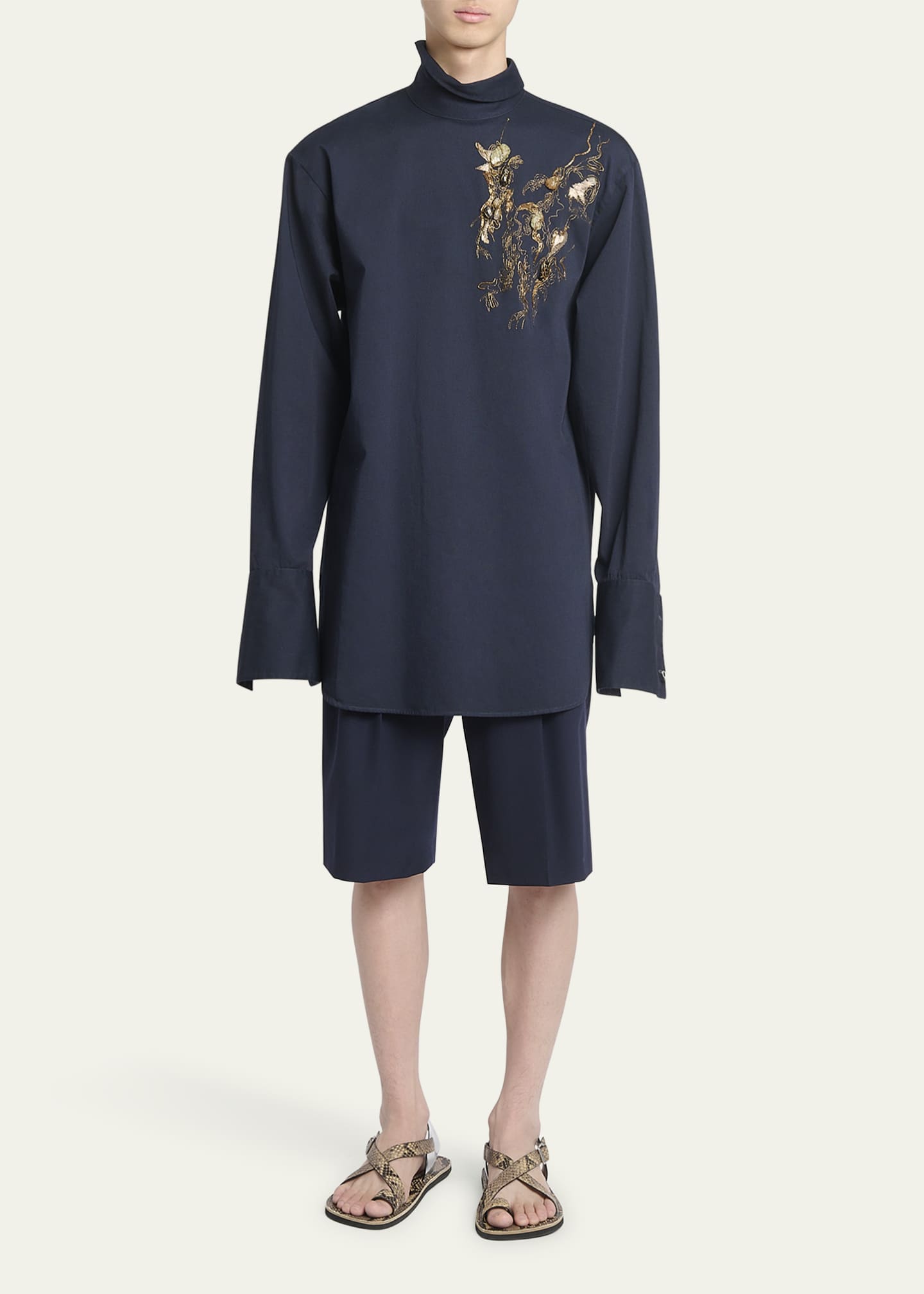 Dries Van Noten Men's Corsino Embellished Backwards Shirt Image 2 of 5