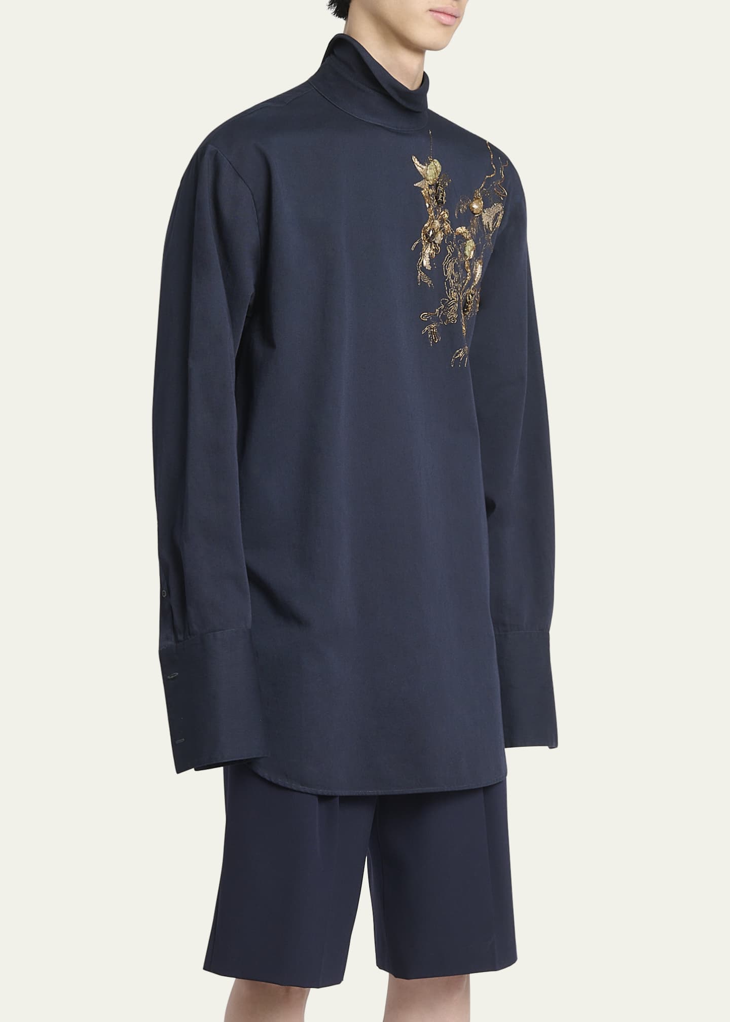 Dries Van Noten Men's Corsino Embellished Backwards Shirt Image 4 of 5
