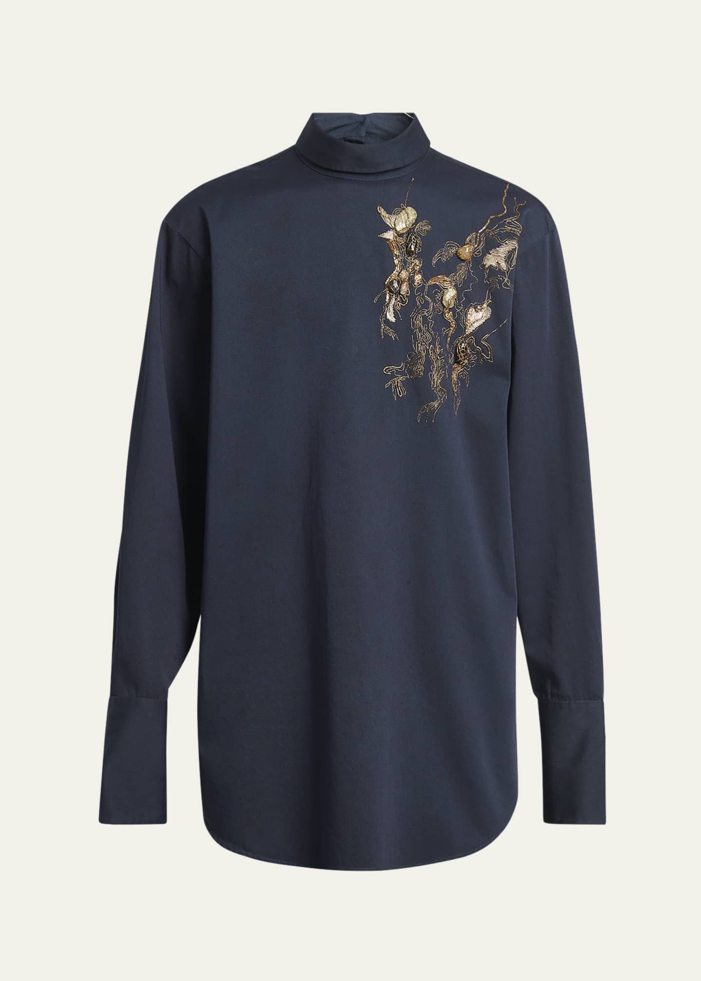開催中セール一覧 Dries Van Noten Men's Corsino Embellished Backwards Shirt トップス