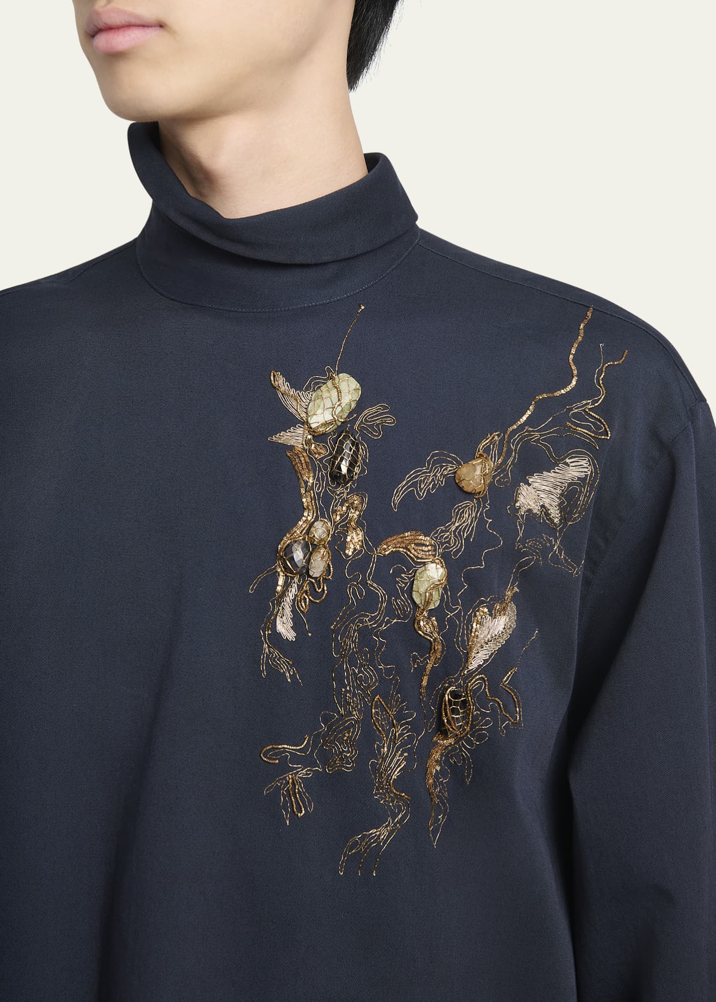 Dries Van Noten Men's Corsino Embellished Backwards Shirt Image 5 of 5