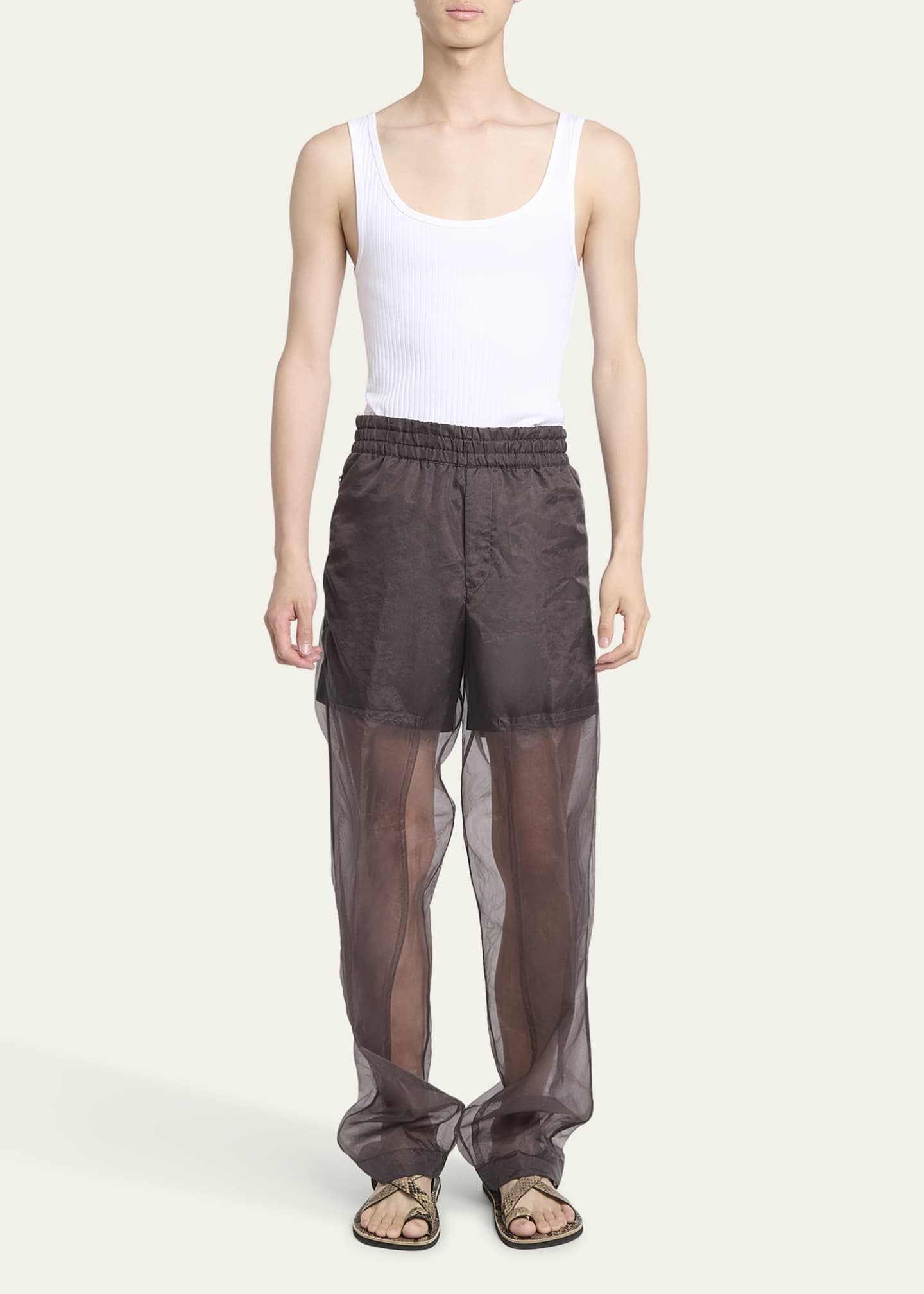 Dries Van Noten Men's Pendo Sheer Double-Layer Pants Image 2 of 5
