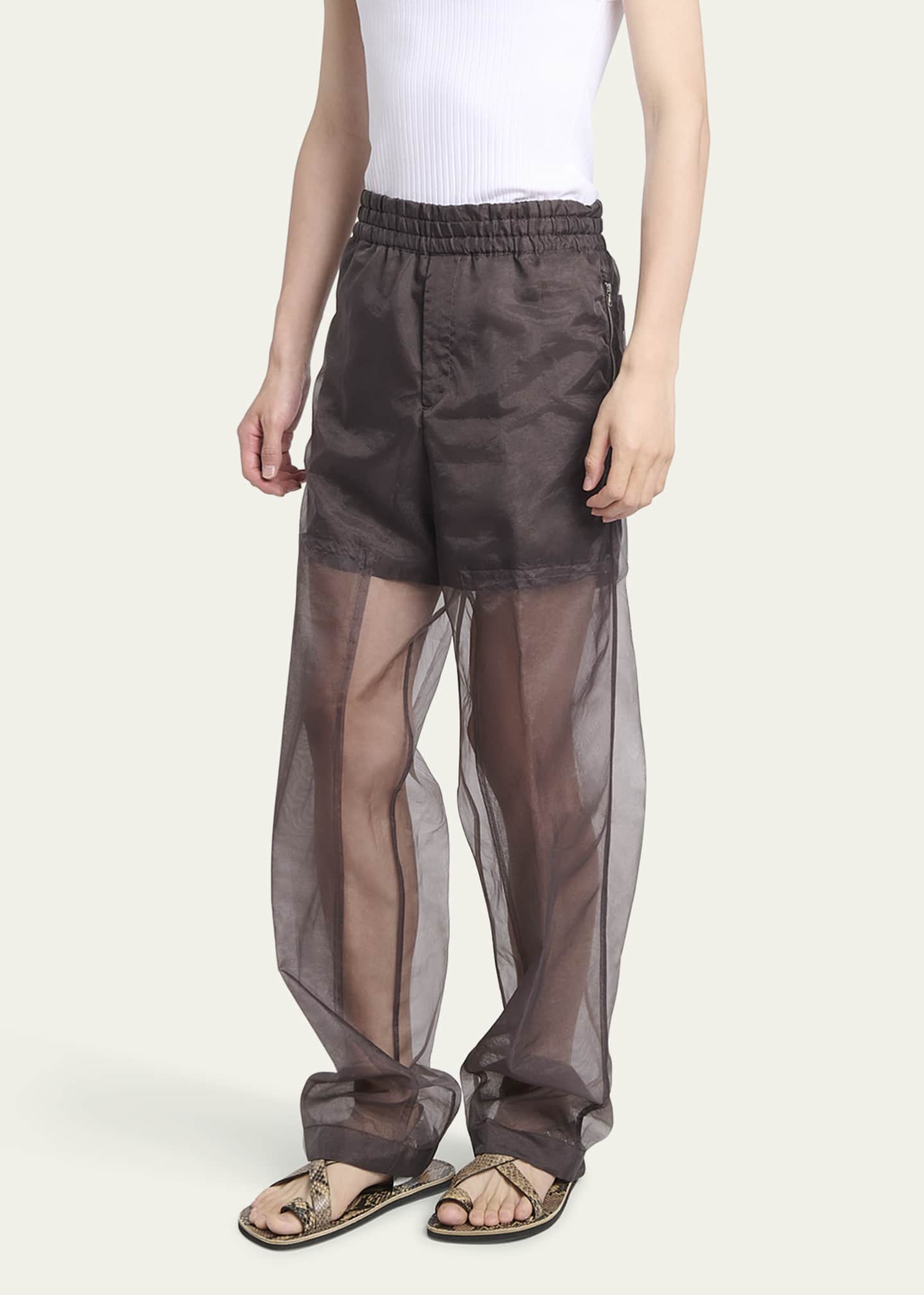 Dries Van Noten Men's Pendo Sheer Double-Layer Pants Image 4 of 5