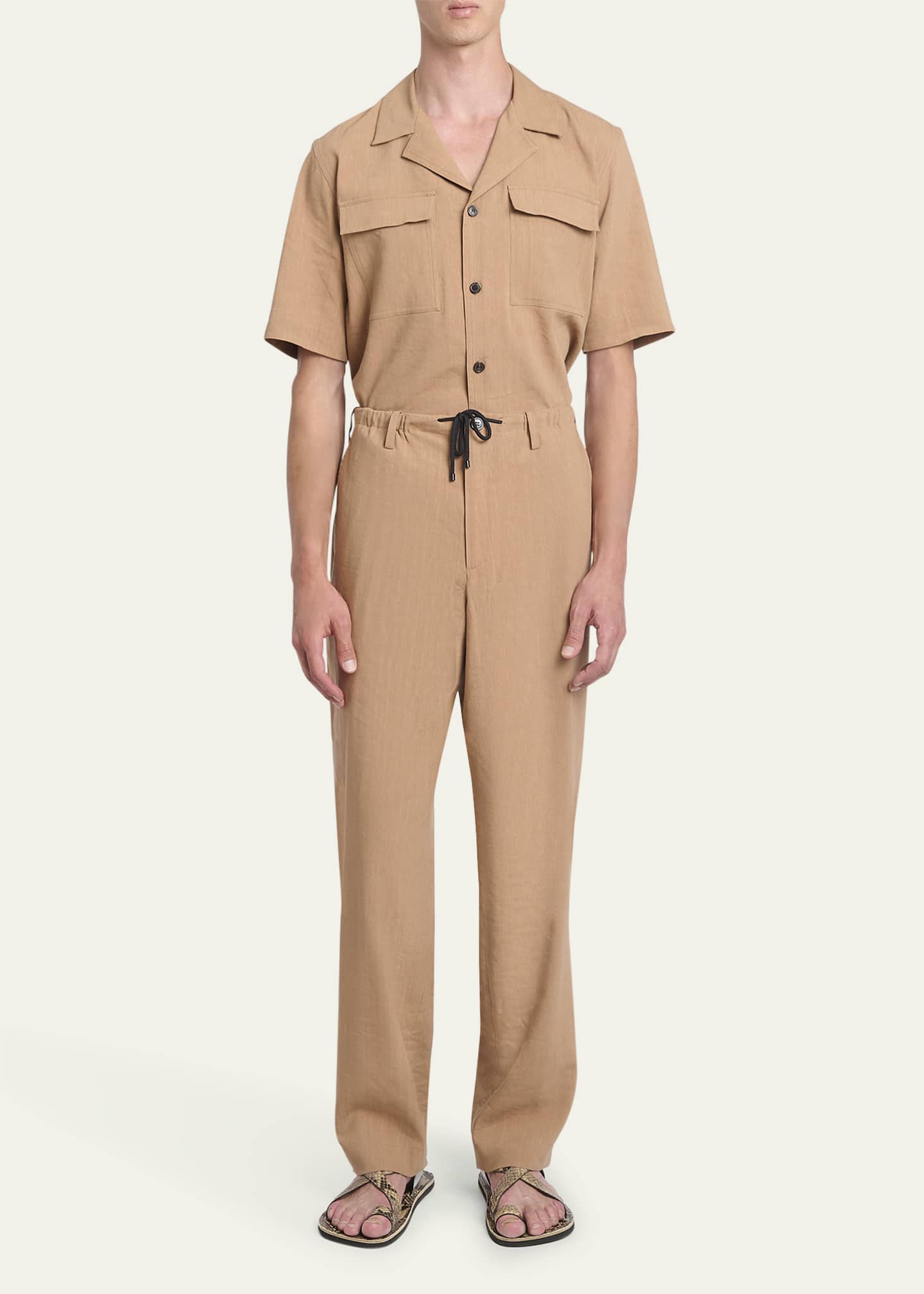 Dries Van Noten Men's Penny Linen-Blend Trousers Image 2 of 5