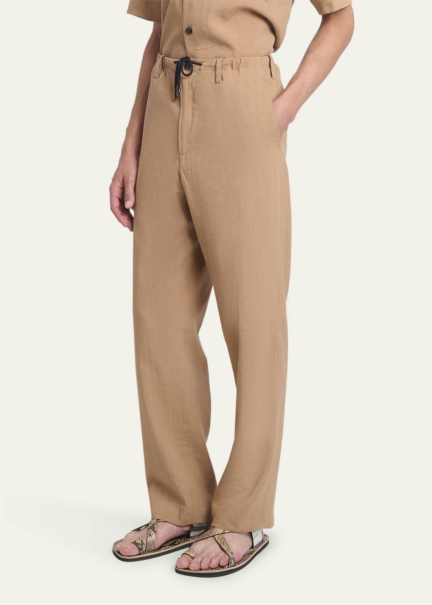 Dries Van Noten Men's Penny Linen-Blend Trousers Image 4 of 5