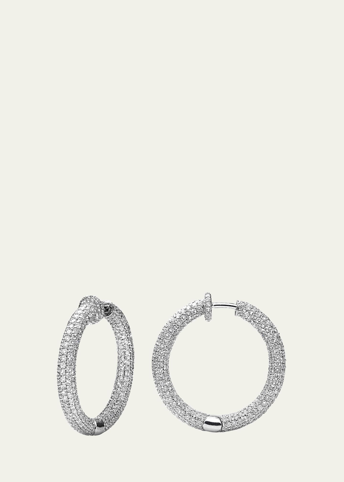 Nam Cho 18K White Gold Pavé Diamond Tube Hoop Earrings
