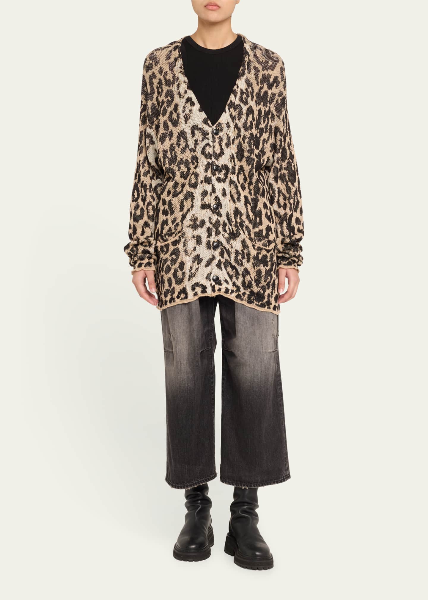 R13 Leopard-Print Boyfriend Cardigan Image 2 of 5