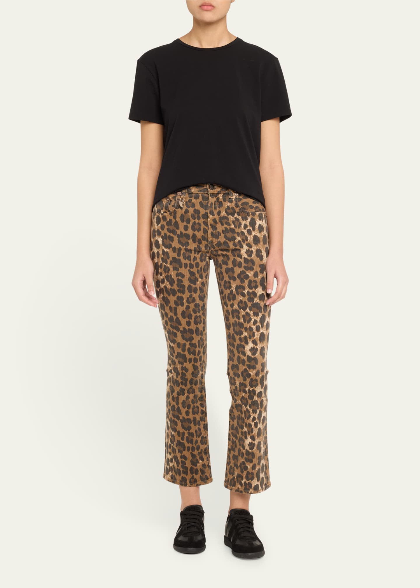 R13 Leopard Mid-Rise Kick-Flare Jeans Image 2 of 5