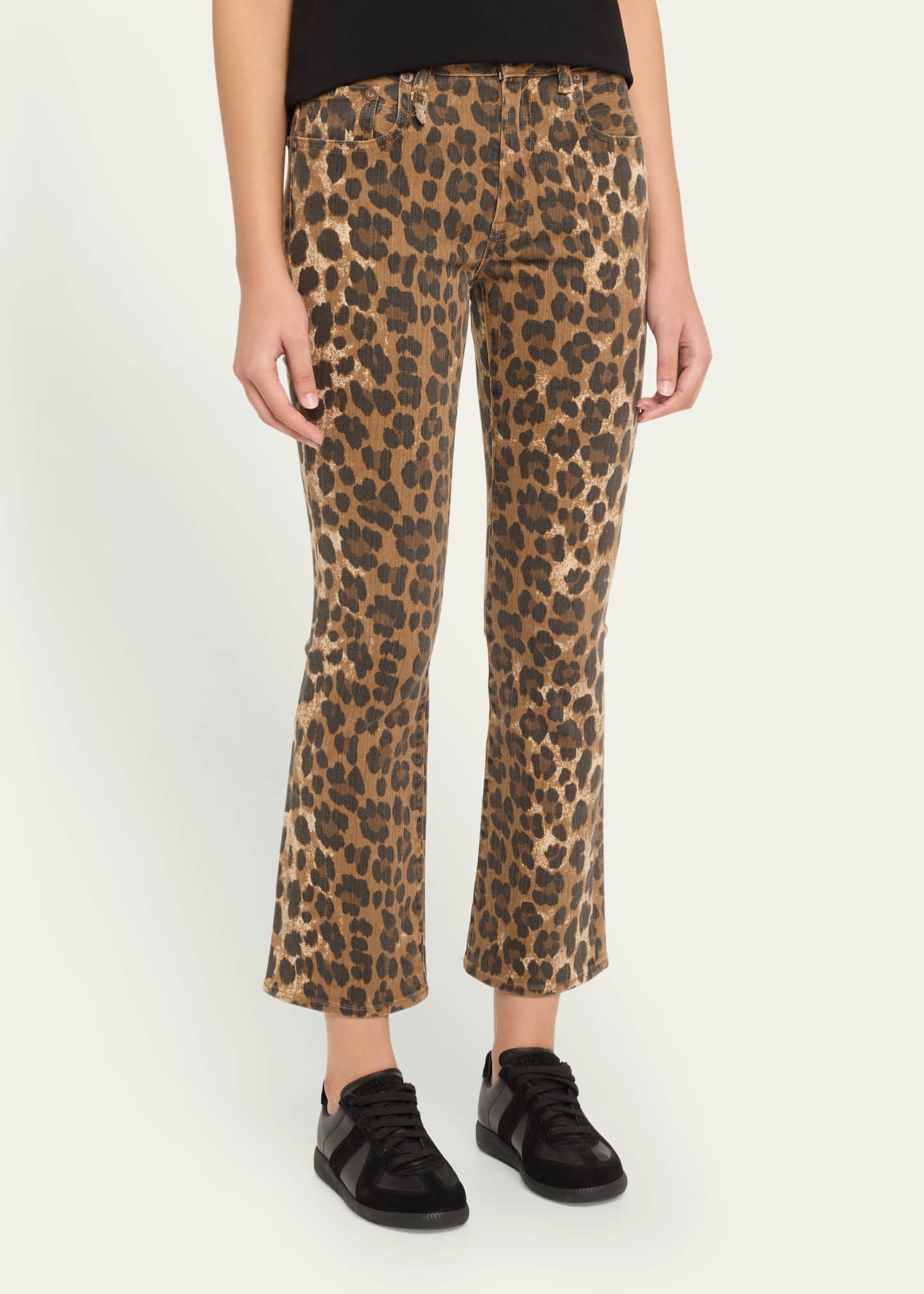 R13 Leopard Mid-Rise Kick-Flare Jeans Image 4 of 5